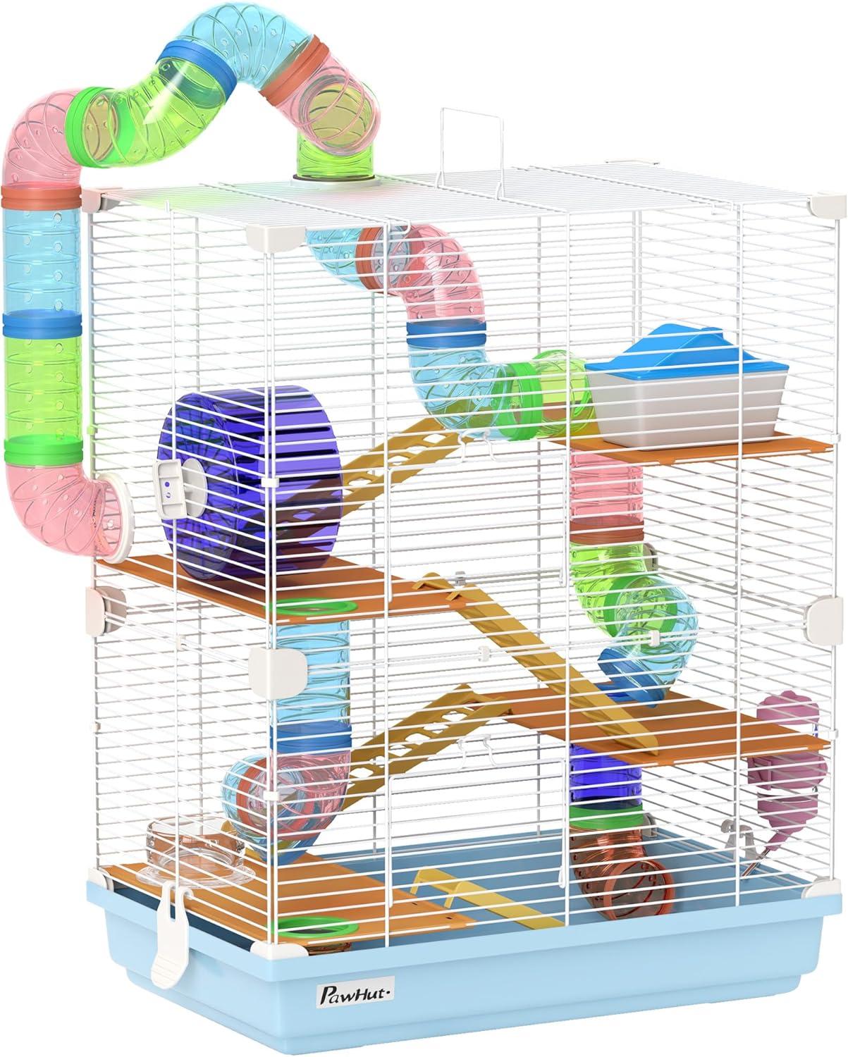 PawHut 5-Tier Hamster Cage Rodent Gerbil Habitat Habitat Metal Wire with Water Bottle, Food Dishes, Interior Ladder, Tube
