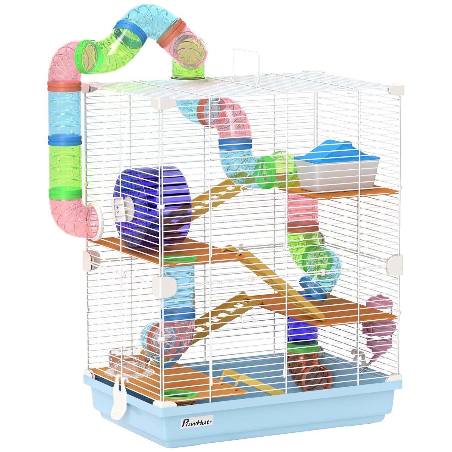 PawHut 5-Tier Hamster Cage Rodent Gerbil Habitat Habitat Metal Wire with Water Bottle, Food Dishes, Interior Ladder, Tube