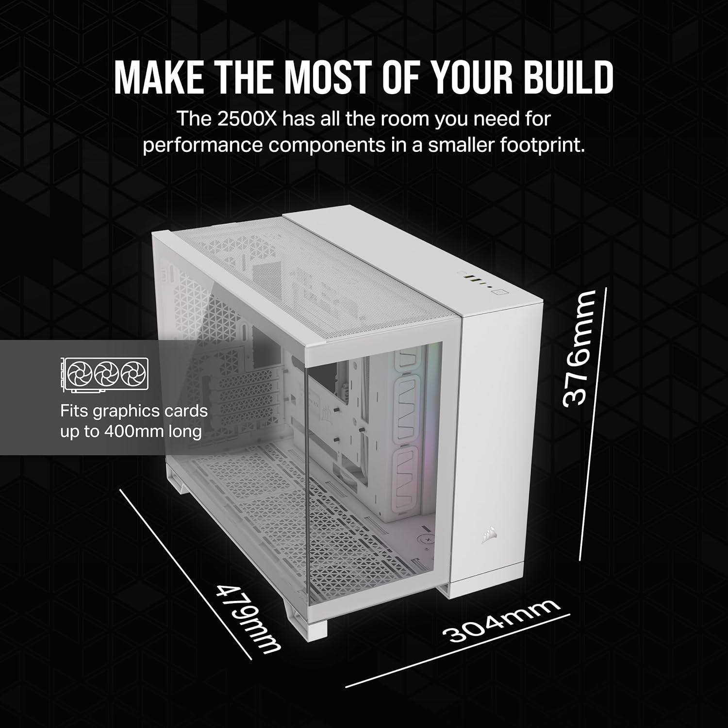 White Dual Chamber Micro ATX PC Case with Tempered Glass