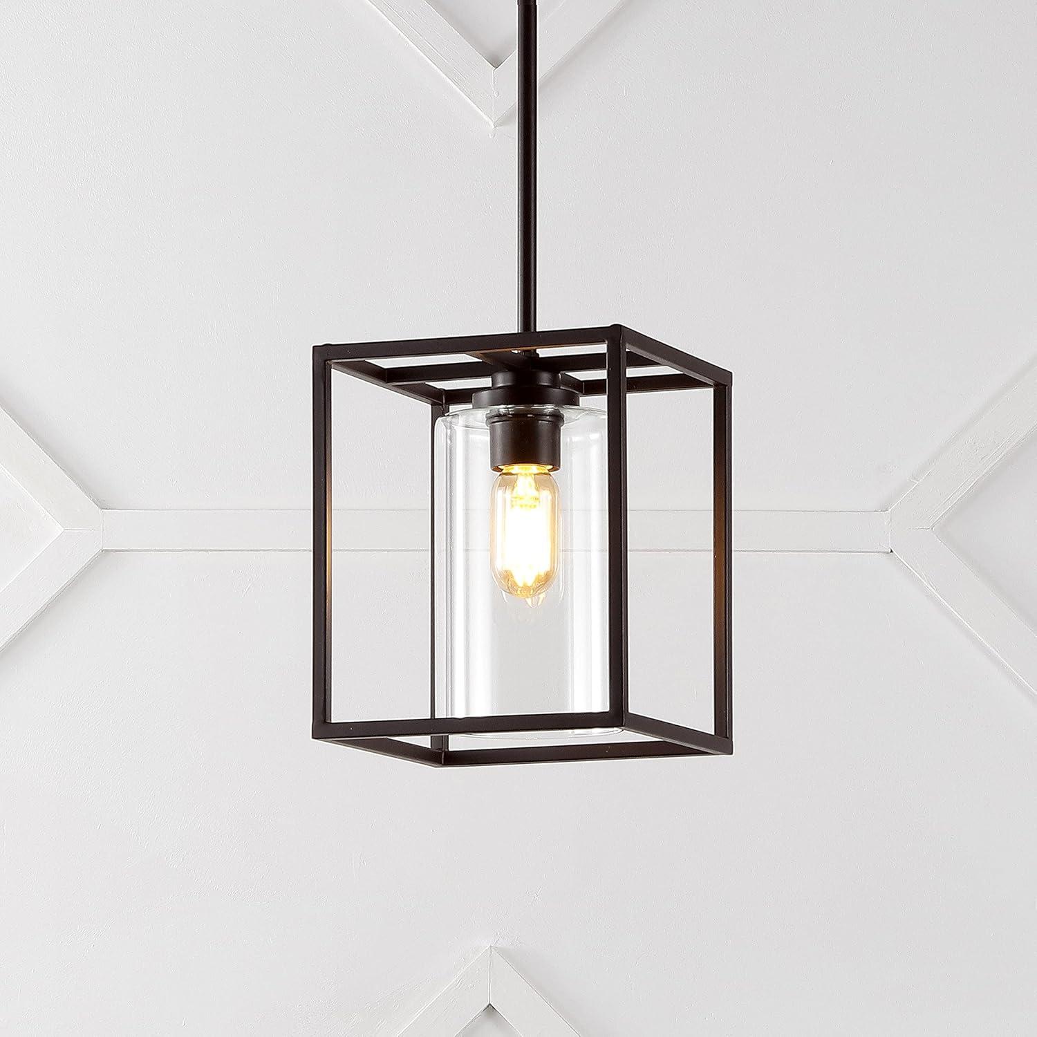 Quinn 8.13" 1-Light Industrial Farmhouse Iron/Glass LED Pendant, Oil Rubbed Bronze