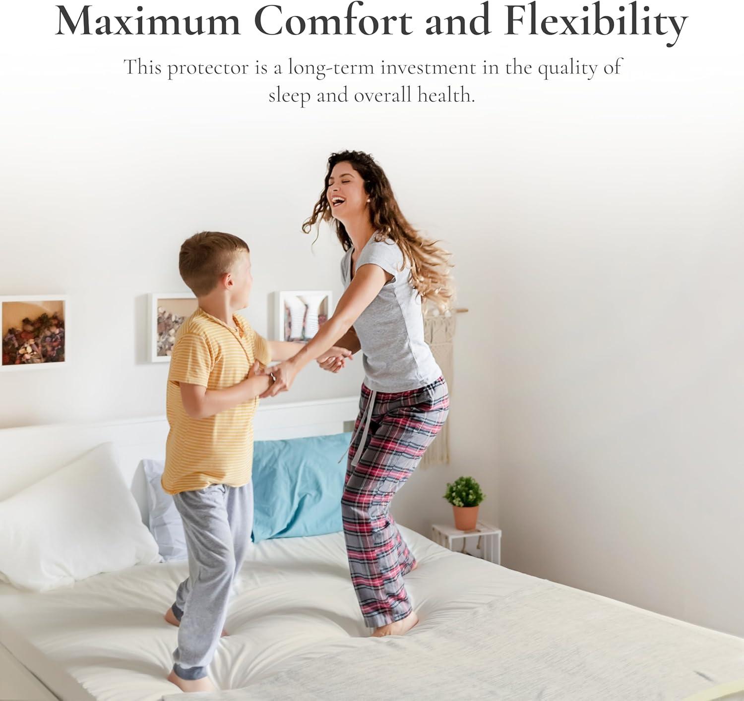 Sleep & Beyond 100% Organic Cotton Waterproof Mattress Protector, Queen, up to 18", Classic Ivory