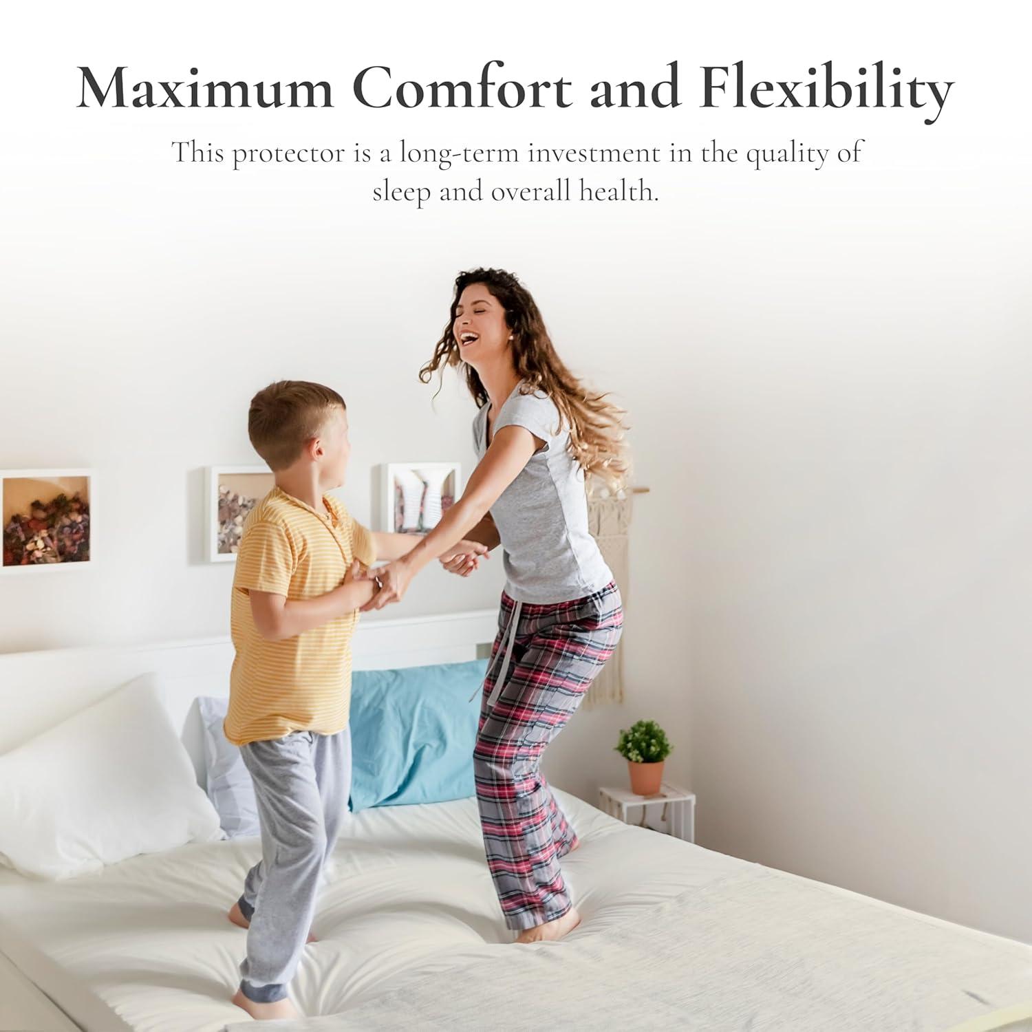 Sleep & Beyond 100% Organic Cotton Waterproof Mattress Protector, Queen, up to 18", Classic Ivory