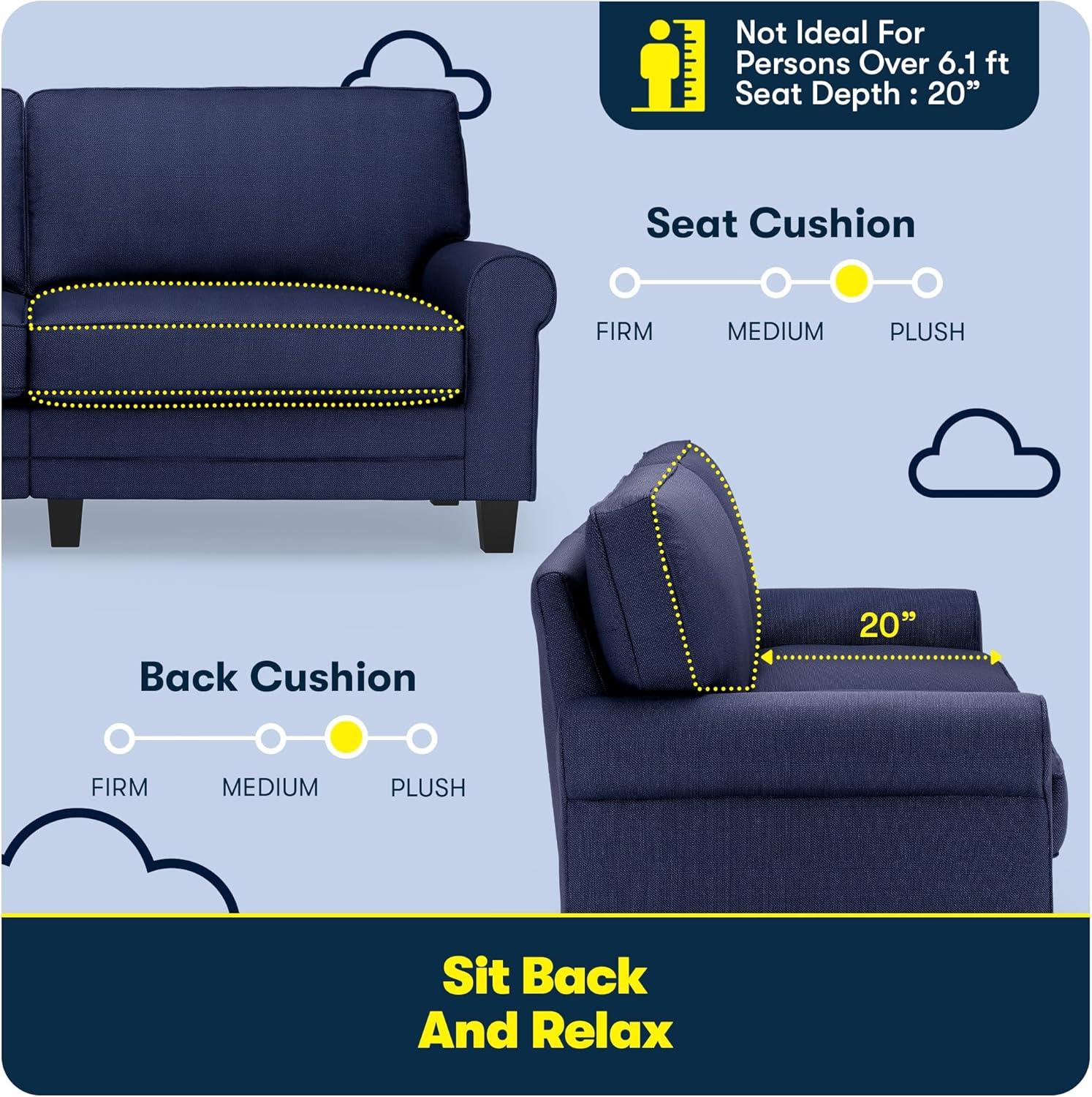 Serta 78" Copenhagen Sofa Navy Blue: Upholstered Polyester, Wood Frame, Removable Cushions, Seats 2