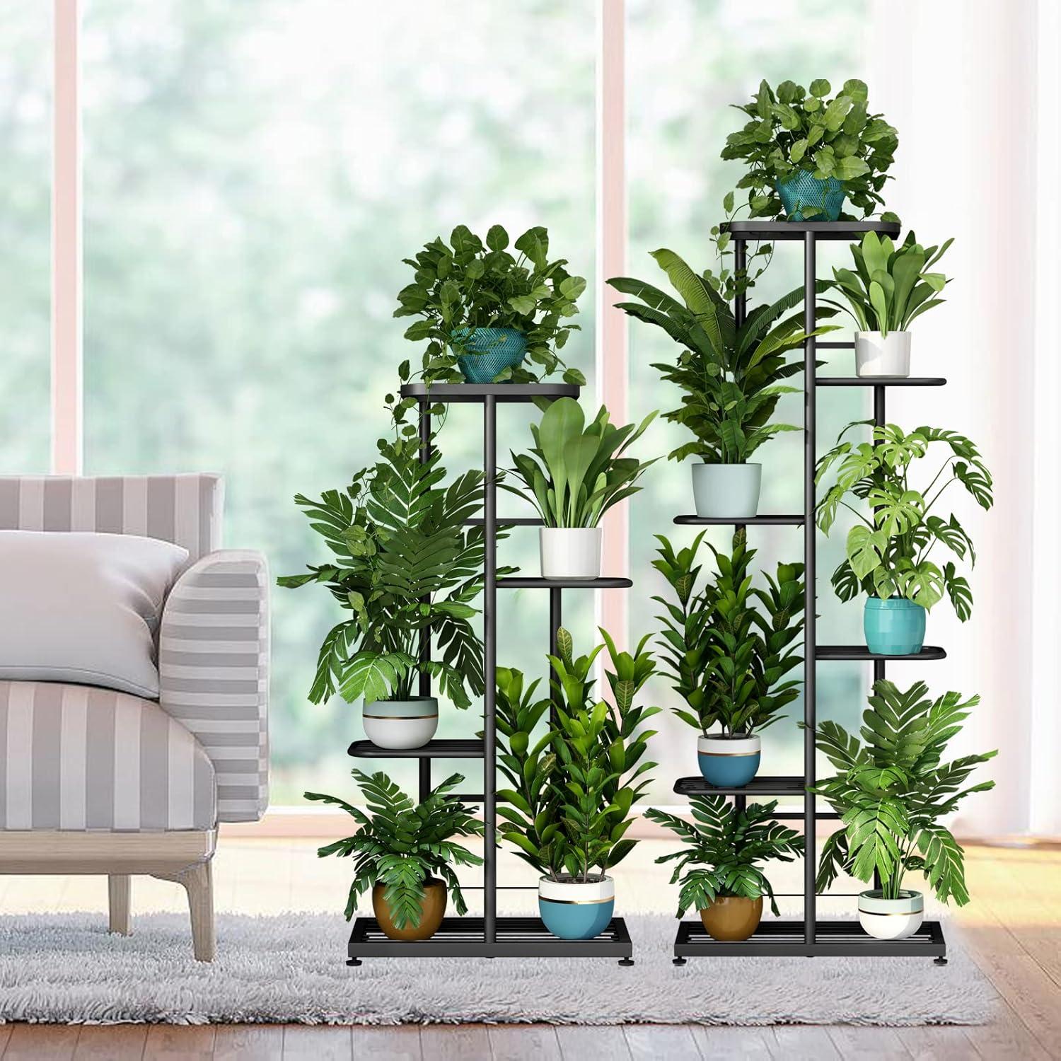 Dark Grey 4-Tier Metal Indoor Outdoor Plant Stand