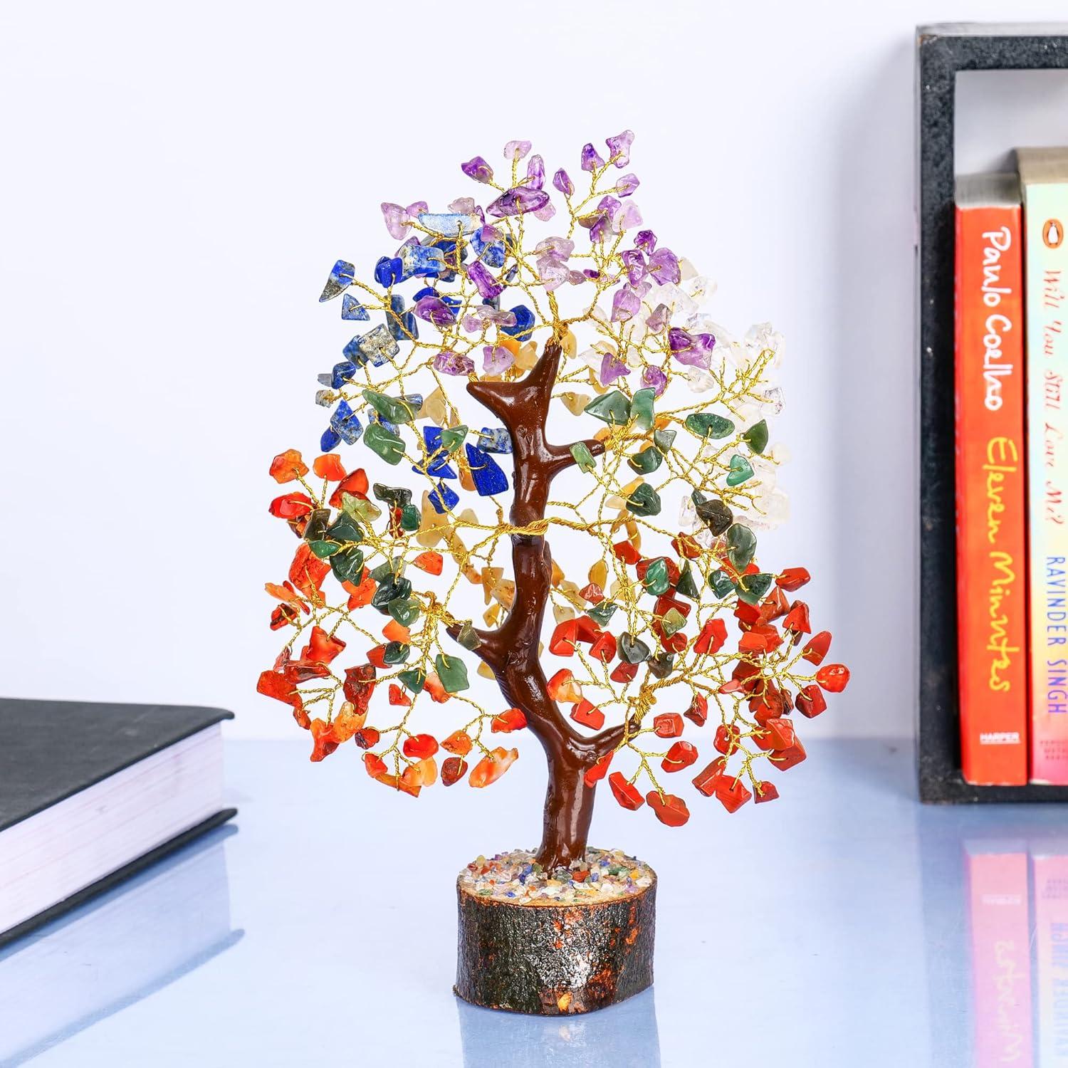 Multicolor Crystal Chakra Tree with Golden Wire