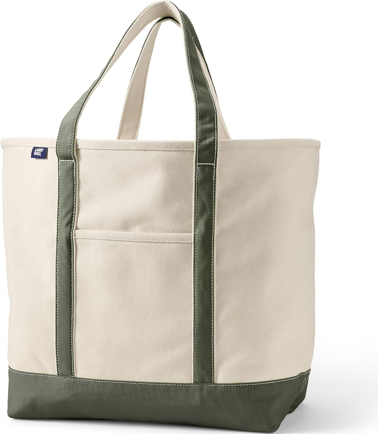 Lands' End Extra Large Natural 5 Pocket Open Top Canvas Tote Bag -  - Natural/Dark Olive Green