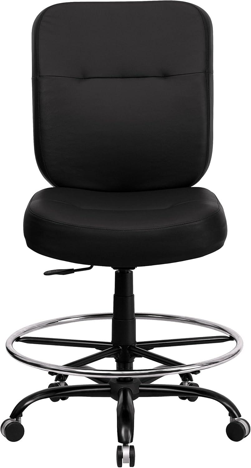 Black Leather High Back Adjustable Drafting Chair with Swivel