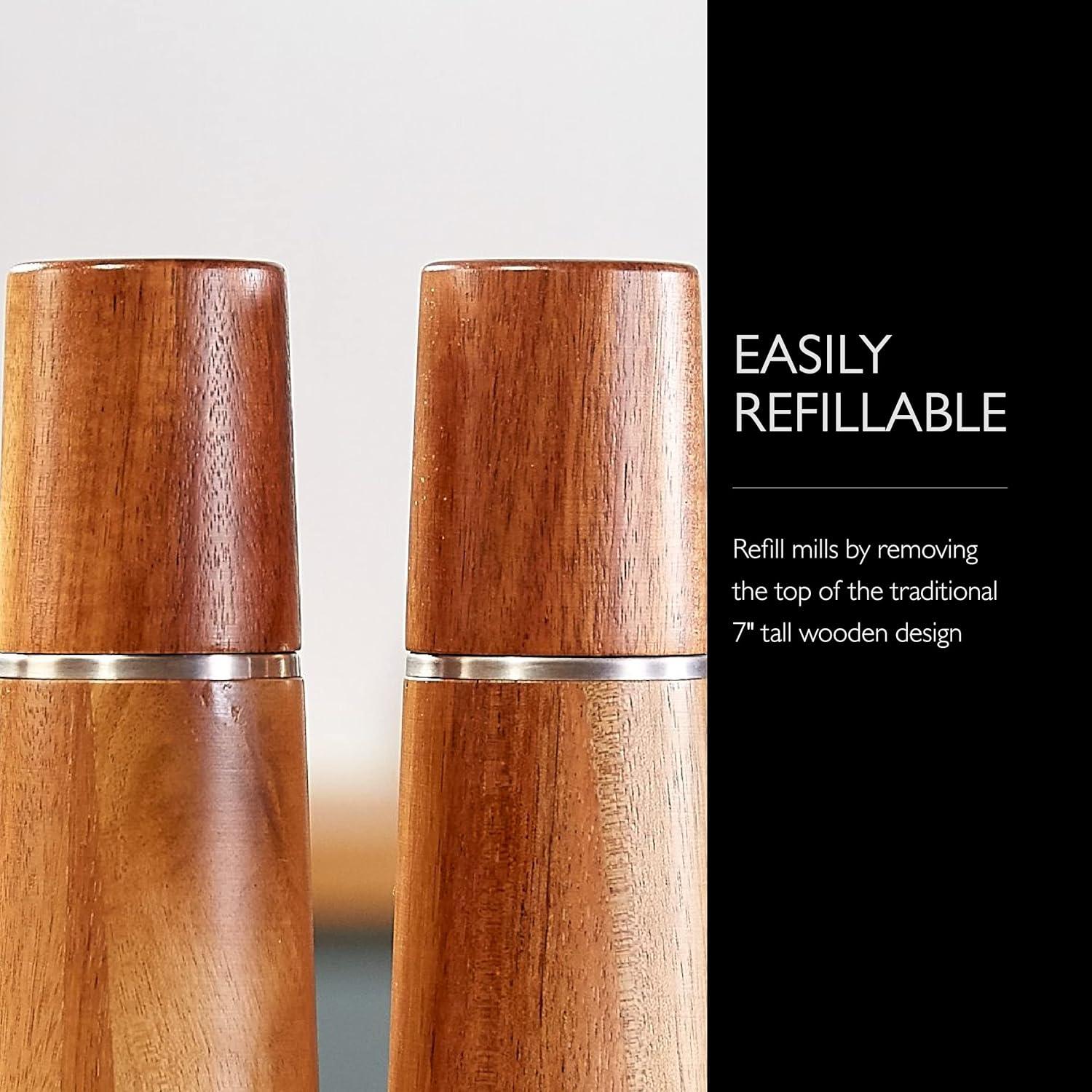 Acacia Wood Salt and Pepper Mill Set with Metal Accents