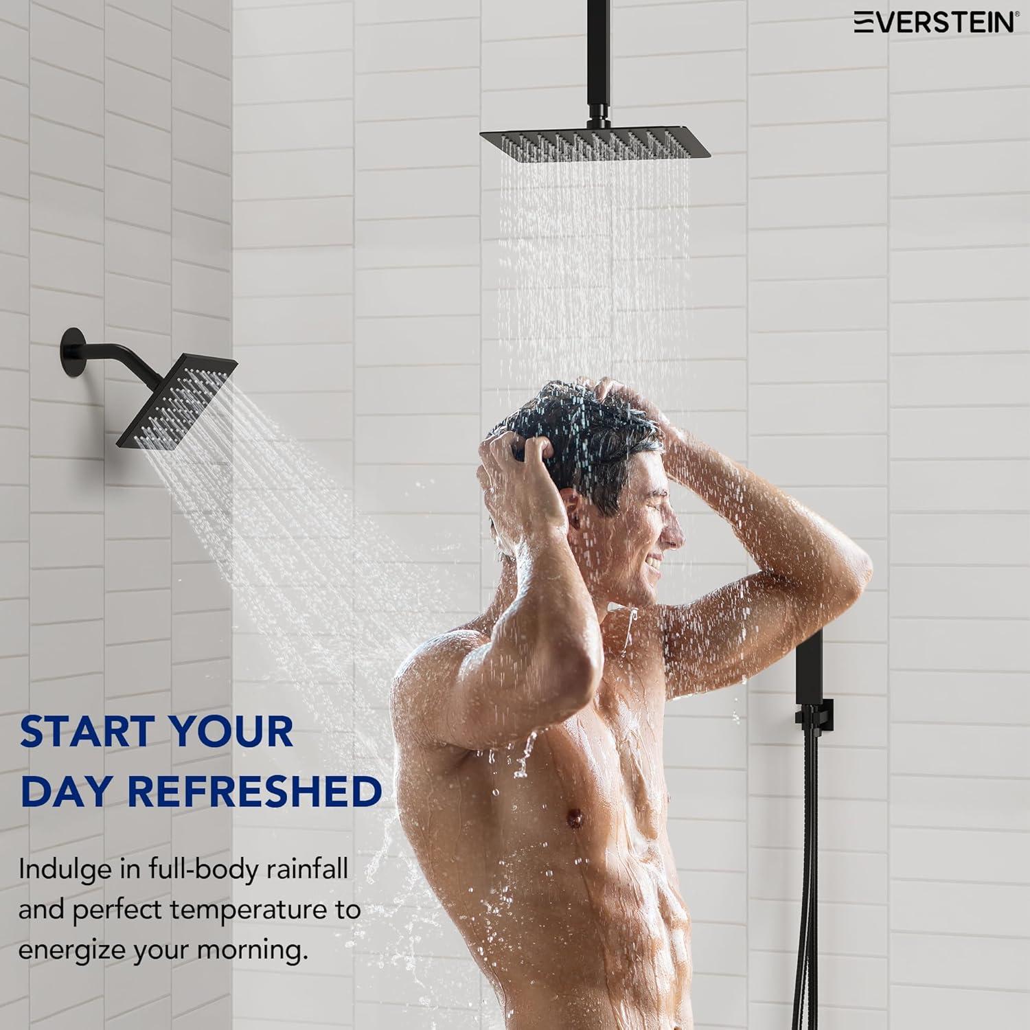 Thermostatic Shower Faucet 12" High-Pressure Dual Showerheads with Rough-In Valve