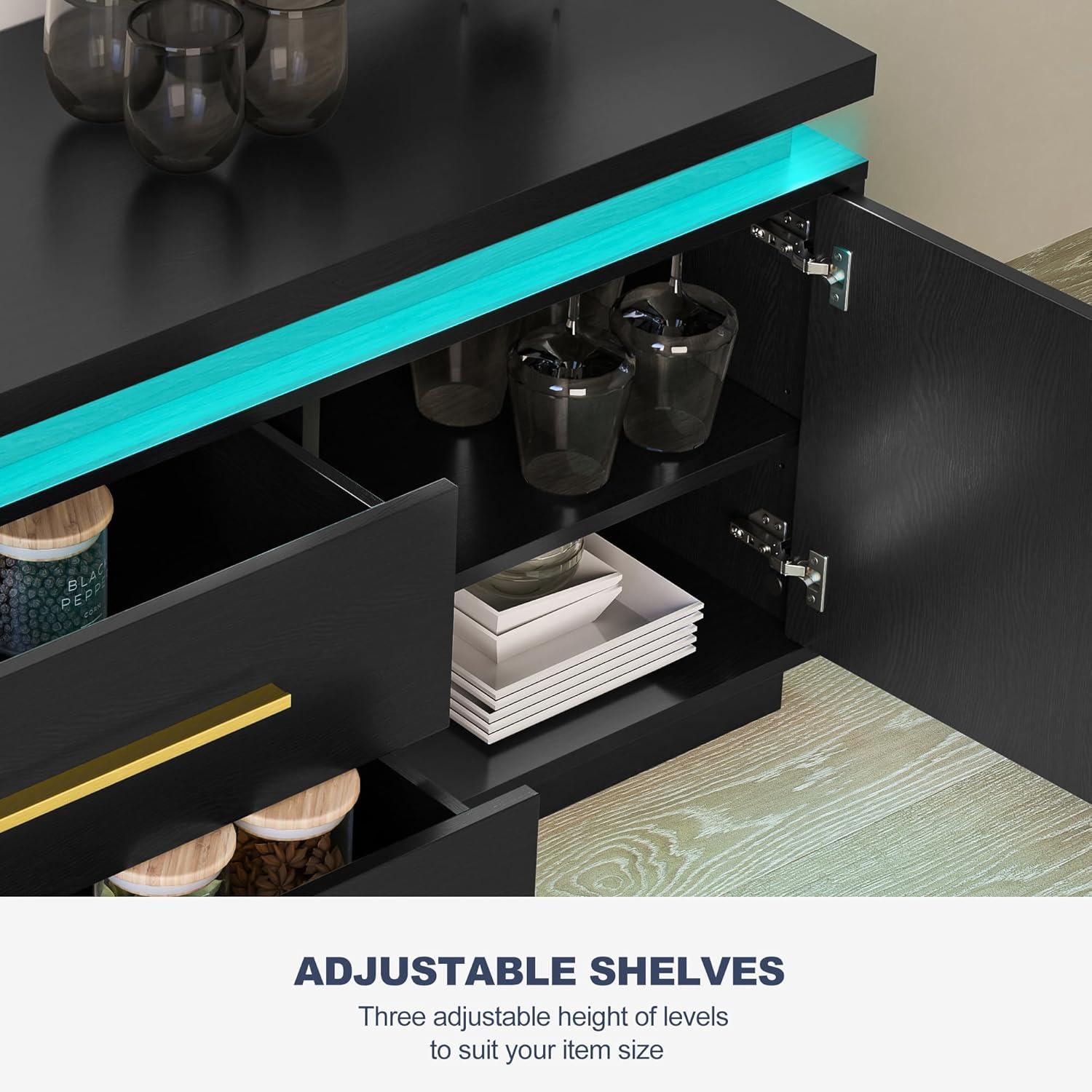 BELLEZE 67" TV Stand for TV up to 75",  with LED Lights Change to Melody of Music - Studio (Black)