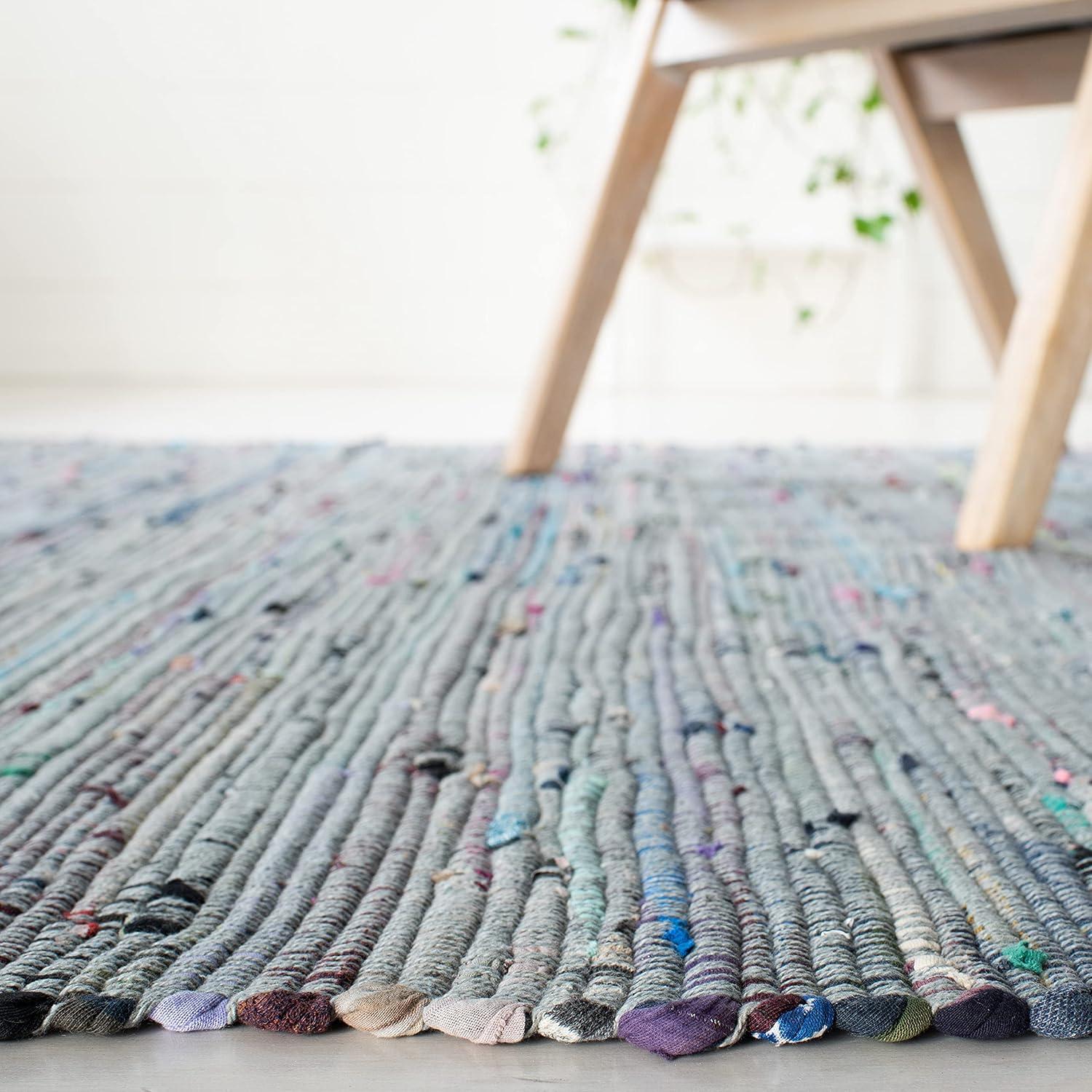 Handmade Boho Stripe Cotton Area Rug 9' x 12' - Aqua & Multi