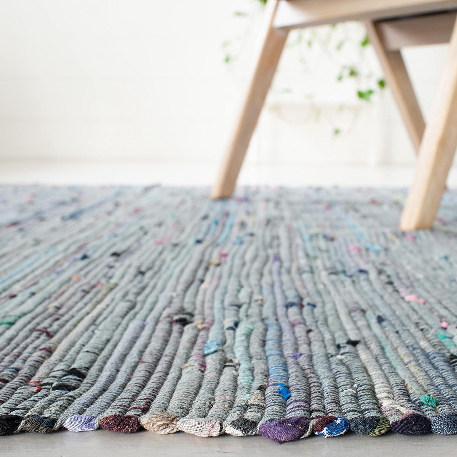 Rag Rug RAR121 Hand Woven Indoor Area Rug - 8'x10' - Aqua/Multi - Safavieh
