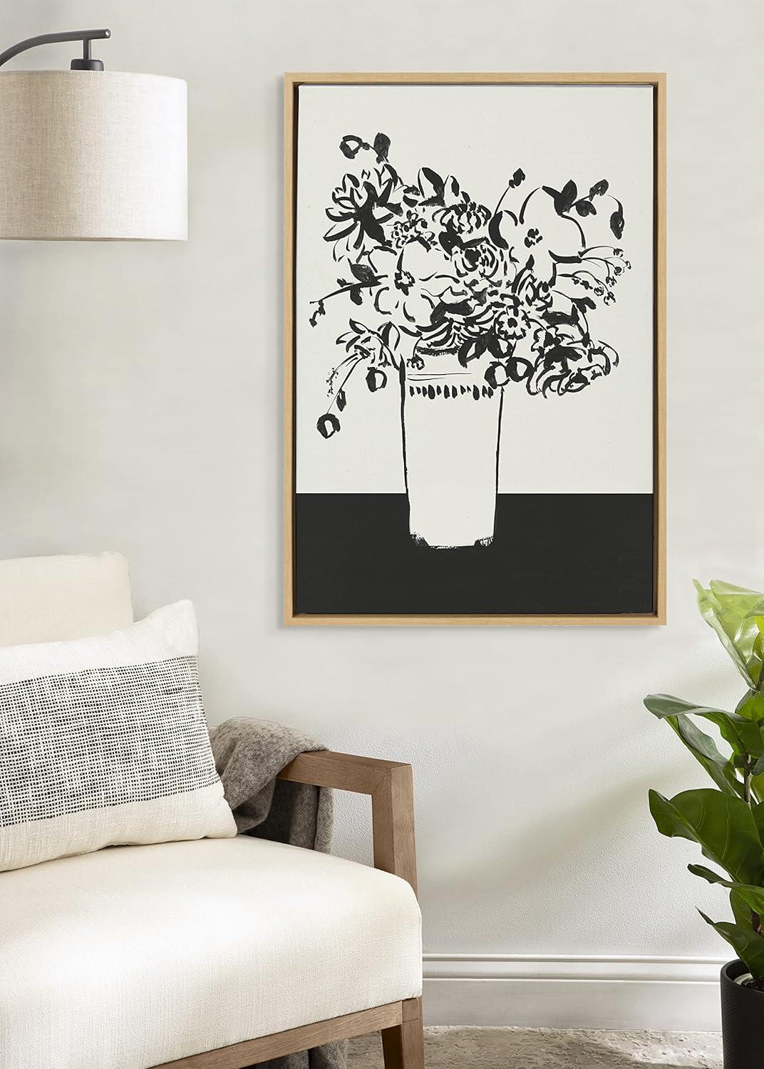 Kate and Laurel Sylvie 1043 Black and White Vase Framed Canvas by Teju Reval of SnazzyHues