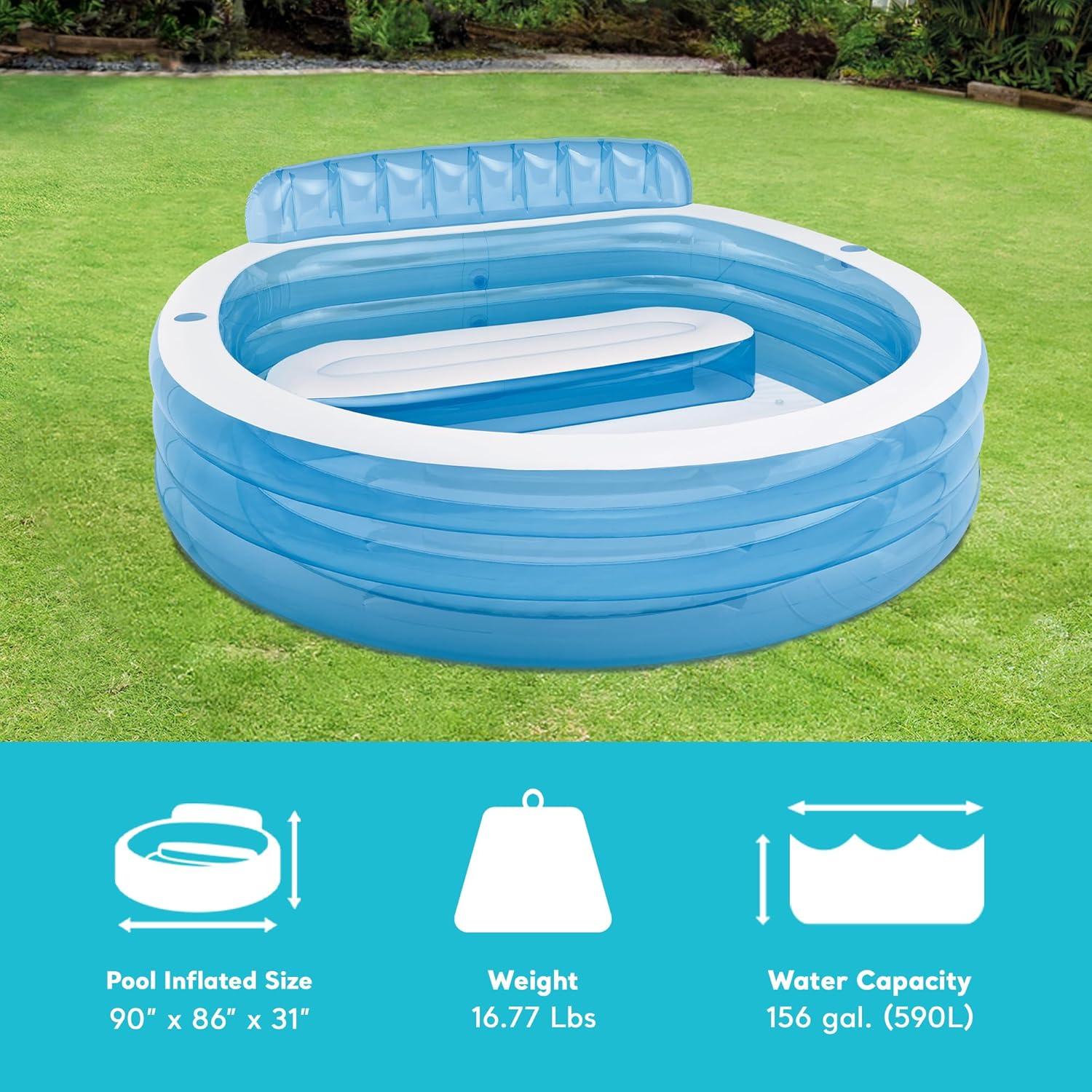 Intex Blue and White Inflatable Oval Family Pool with Bench