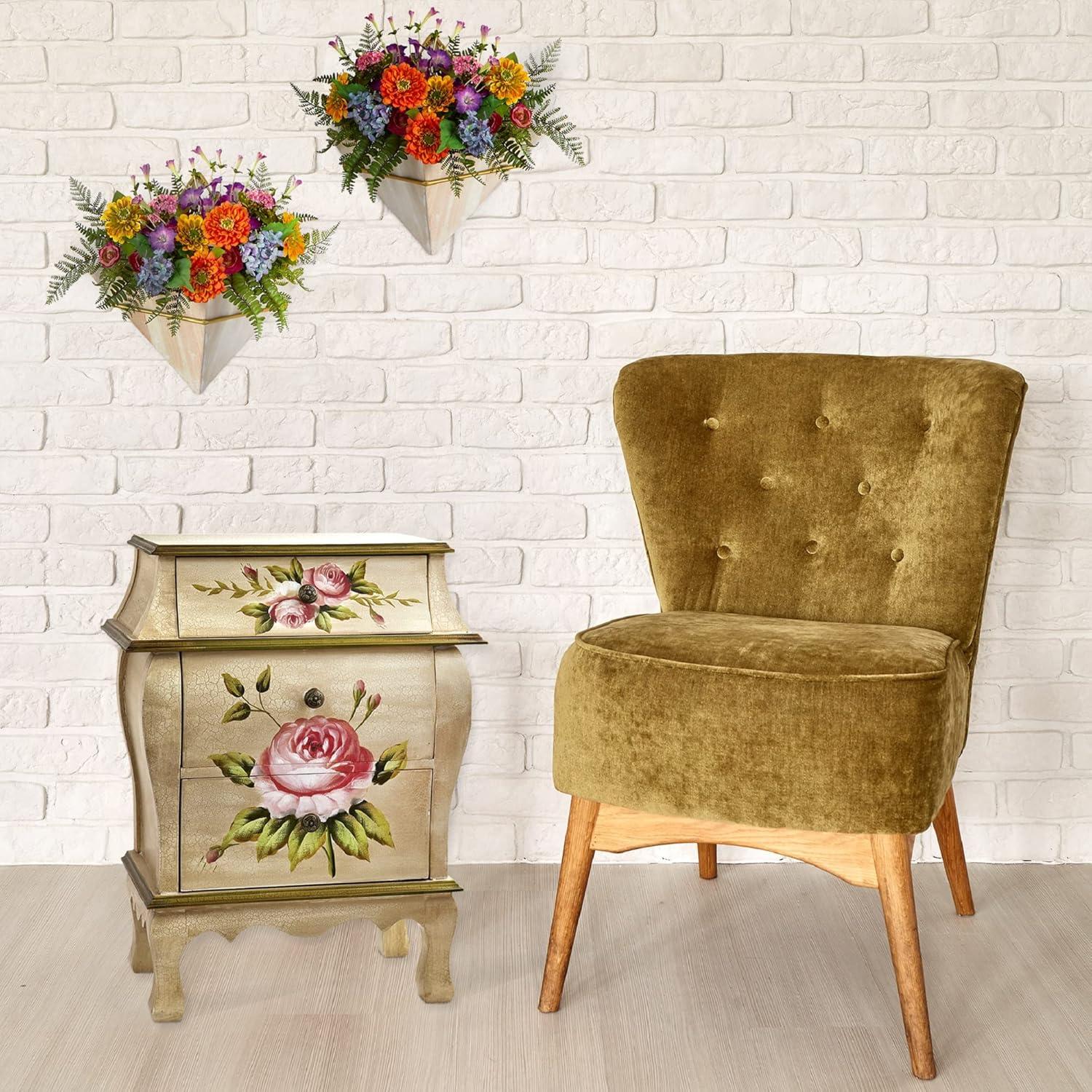 Nearly Natural Antique Night Stand w/Floral Art