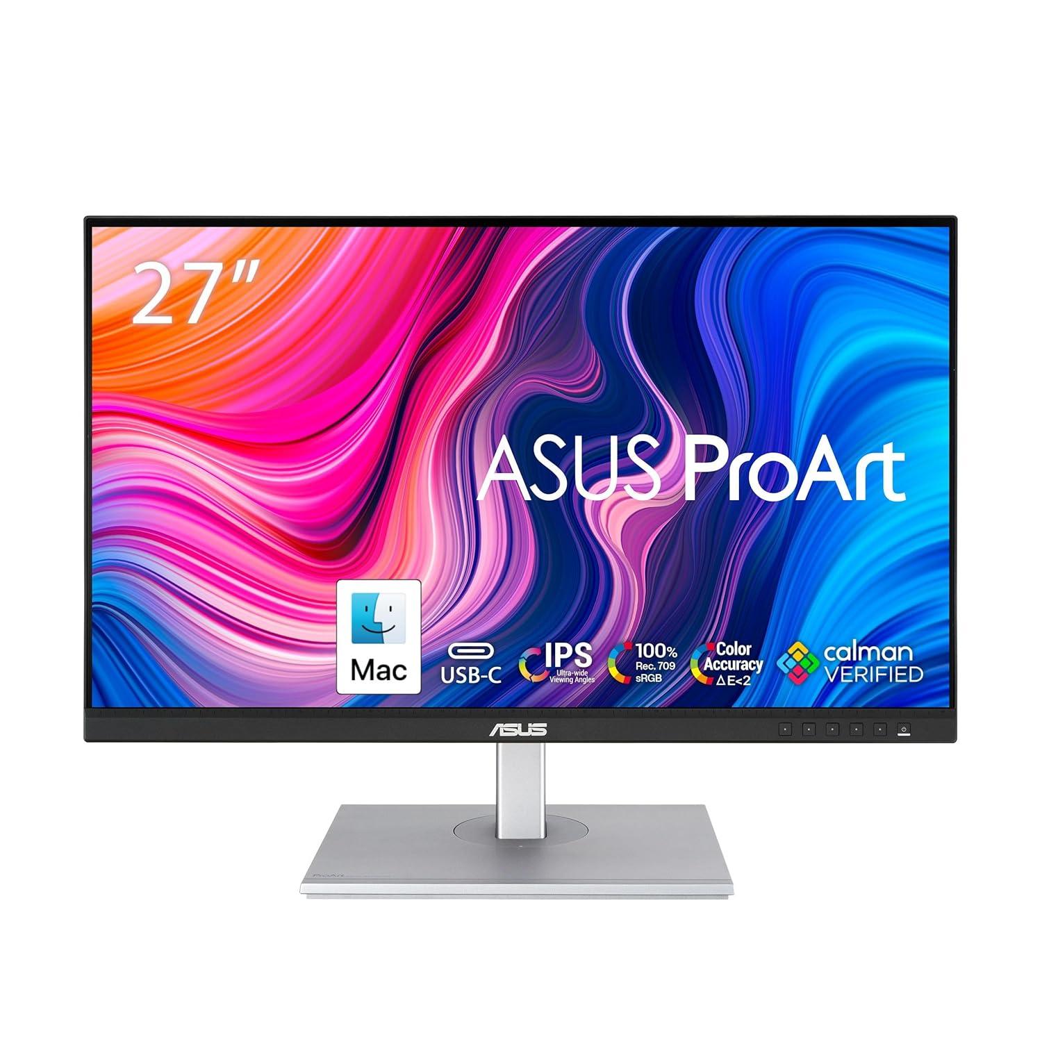 ASUS ProArt PA278CV Professional Monitor – 27", IPS, QHD (2560 x 1440), 100% sRGB, 100% Rec. 709, Color Accuracy ΔE < 2, Calman Verified, USB-C, DisplayPort Daisy-chaining, ProArt Preset,  Ergo Stand