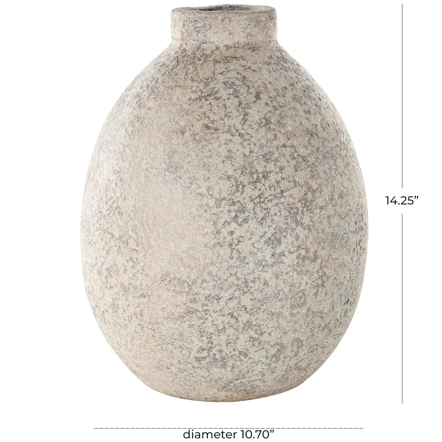 Deco 79 Ceramic Decorative Vase Antique Style Textured Centerpiece Vase, Flower Vase for Home Decoration 11" x 11" x 14", Beige