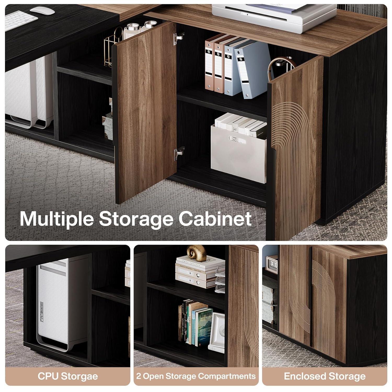 Tribesigns 74.8 Inch Executive Desk, Large Office Desk with Cabinet, L Shaped Computer Table with Shelves and CPU Storage, Modern Home Office Desks Business Furniture Workstation Set