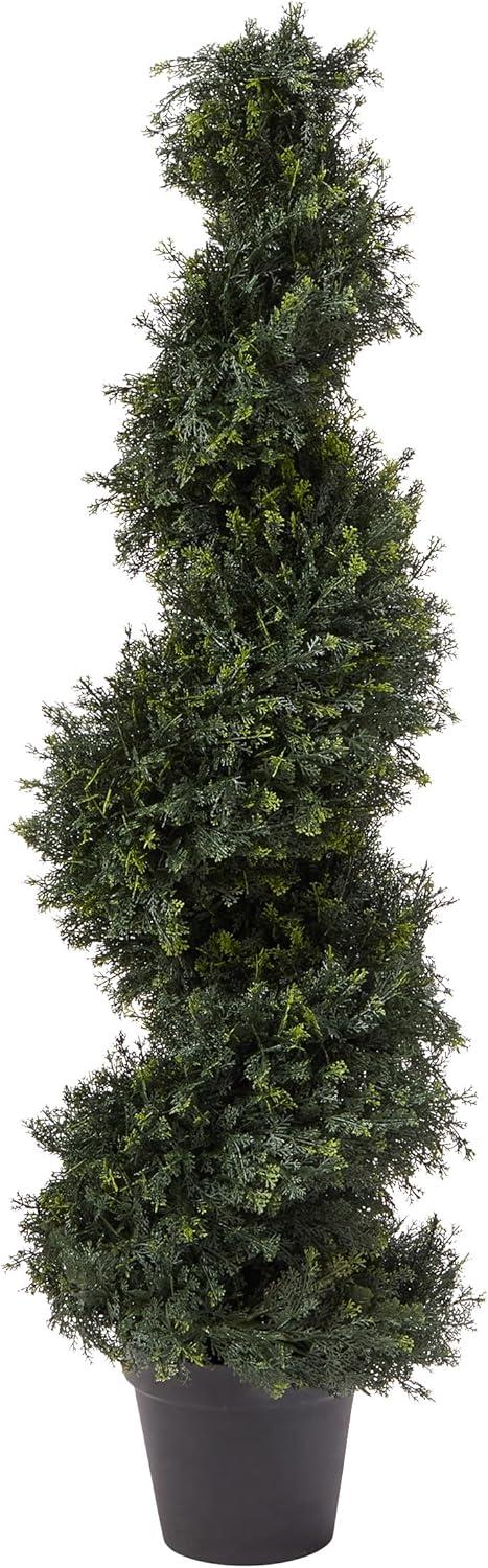 4-Foot Tall Green Plastic Cypress Spiral Topiary Tree