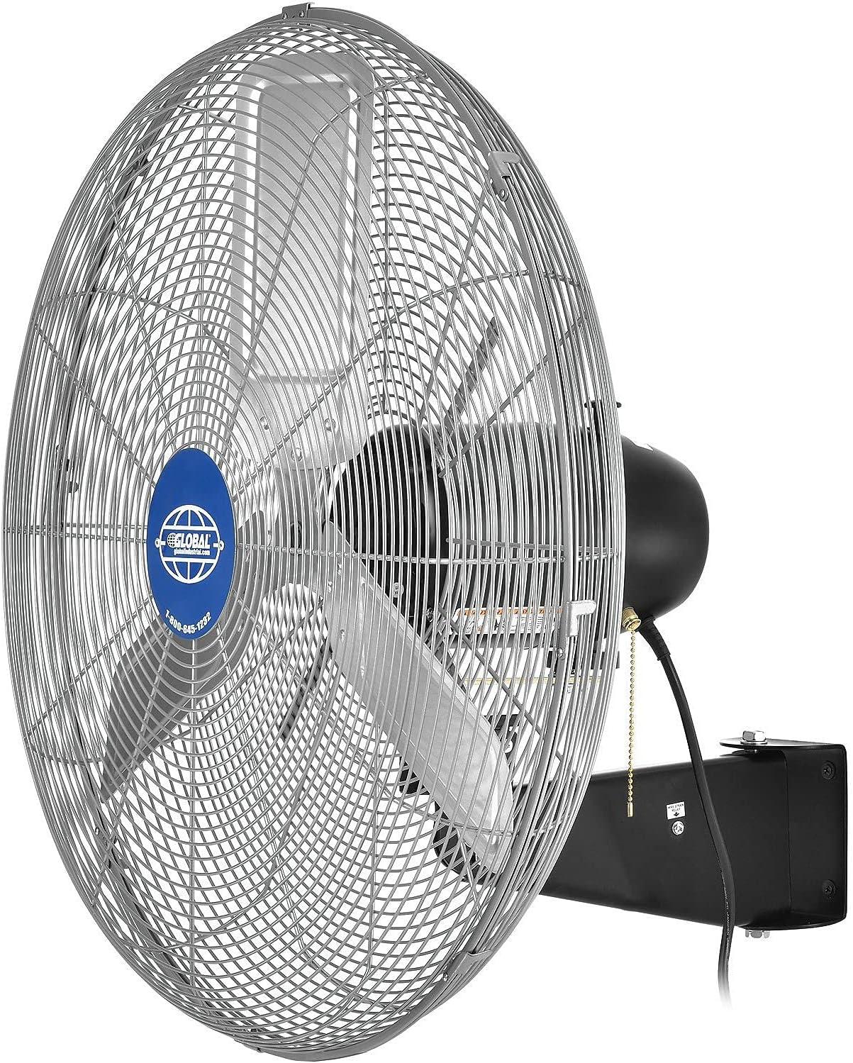 Deluxe Oscillating Wall Mount Fan, 24" Diameter, 1/2HP, 8,650CFM