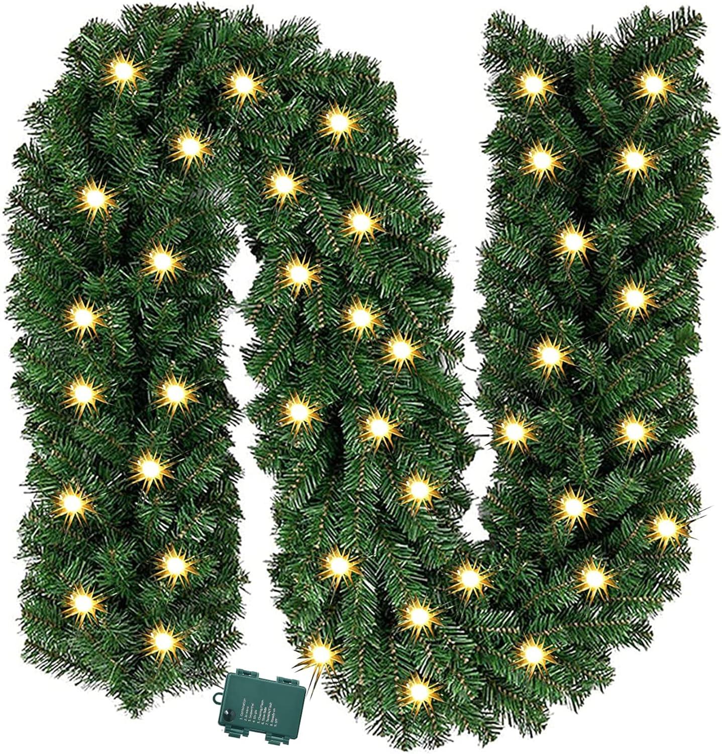 9ft Green Prelit Artificial Christmas Garland with LED Lights