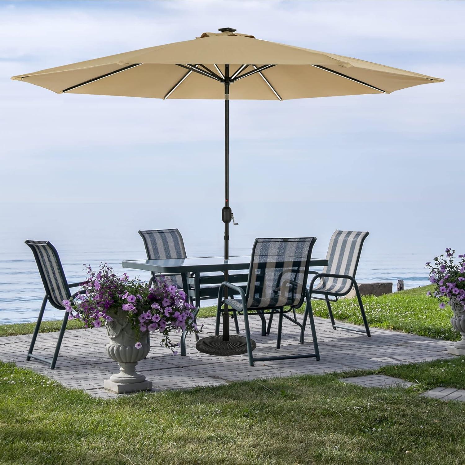 11' x 11' Calypso II Market Patio Umbrella with Solar LED Strip Lights Champagne - Island Umbrella
