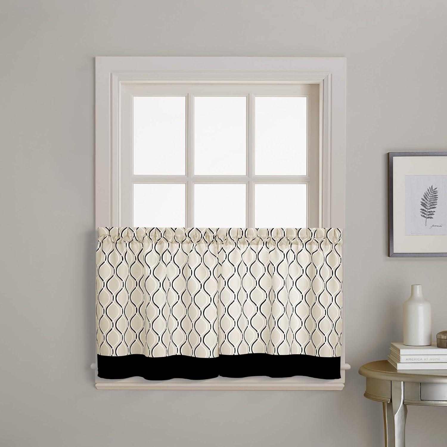 CHF Morocco Polyester Light Filtering Rod Pocket Curtain Tier Pair, Black, 58"x36", Adult
