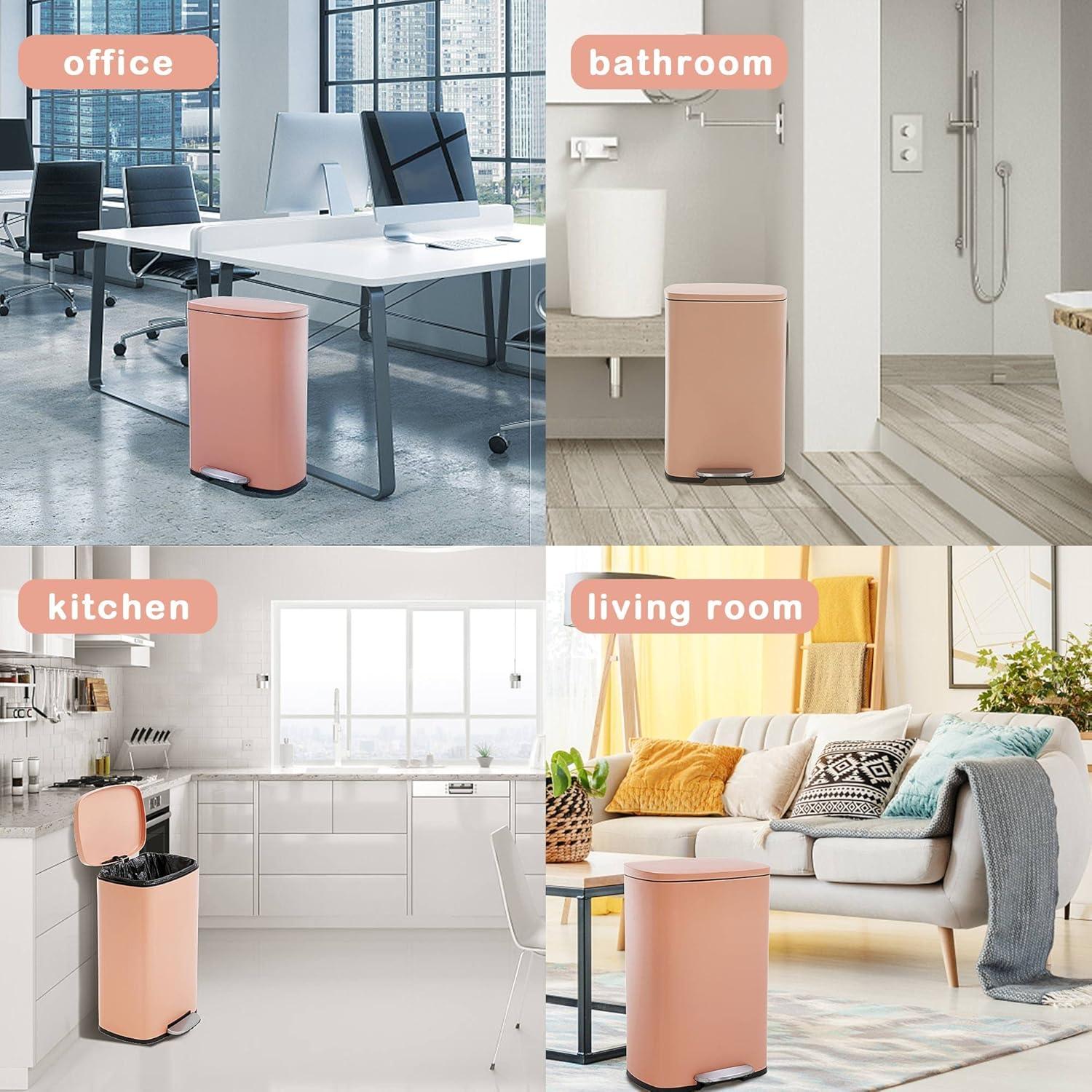 CL.HPAHKL 13 Gallon (50L)Trash Can ,Kitchen Trash Can, Stainless Steel with Lid, Foot Pedal and Inner Bucket, Fingerprint-Resistant Soft Close Lid Garbage Can, Pedal Rubbish Bin for Home Office