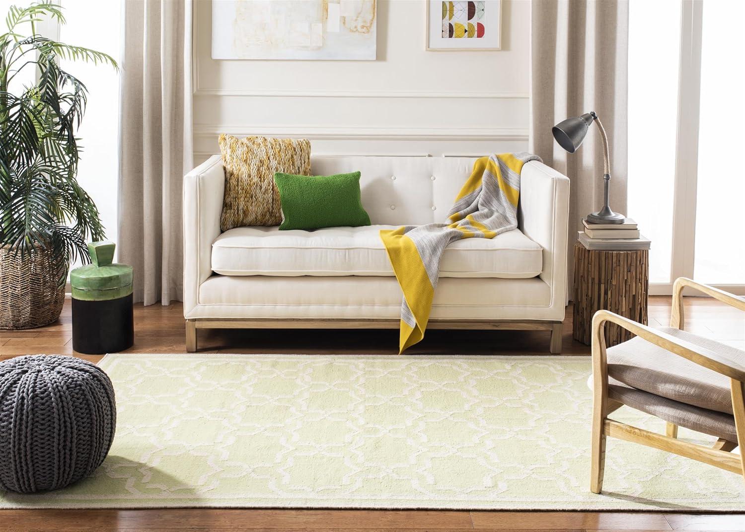 Ivory and Light Green Geometric Wool Square Rug, 6' x 6'