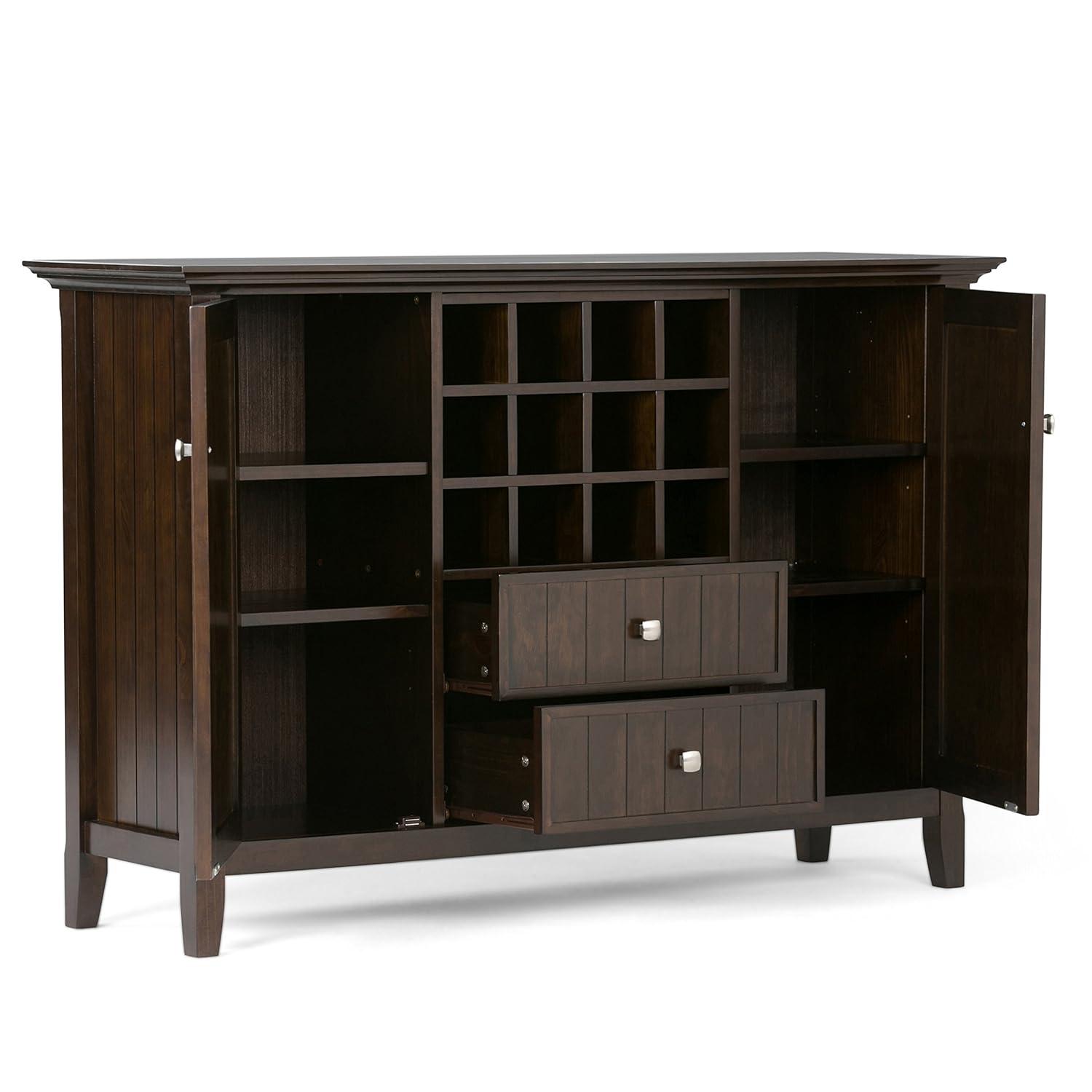 Simpli Home Bedford 54"W Solid Wood Sideboard Buffet and Wine Rack, 2 Drawers, and 2 Cabinets