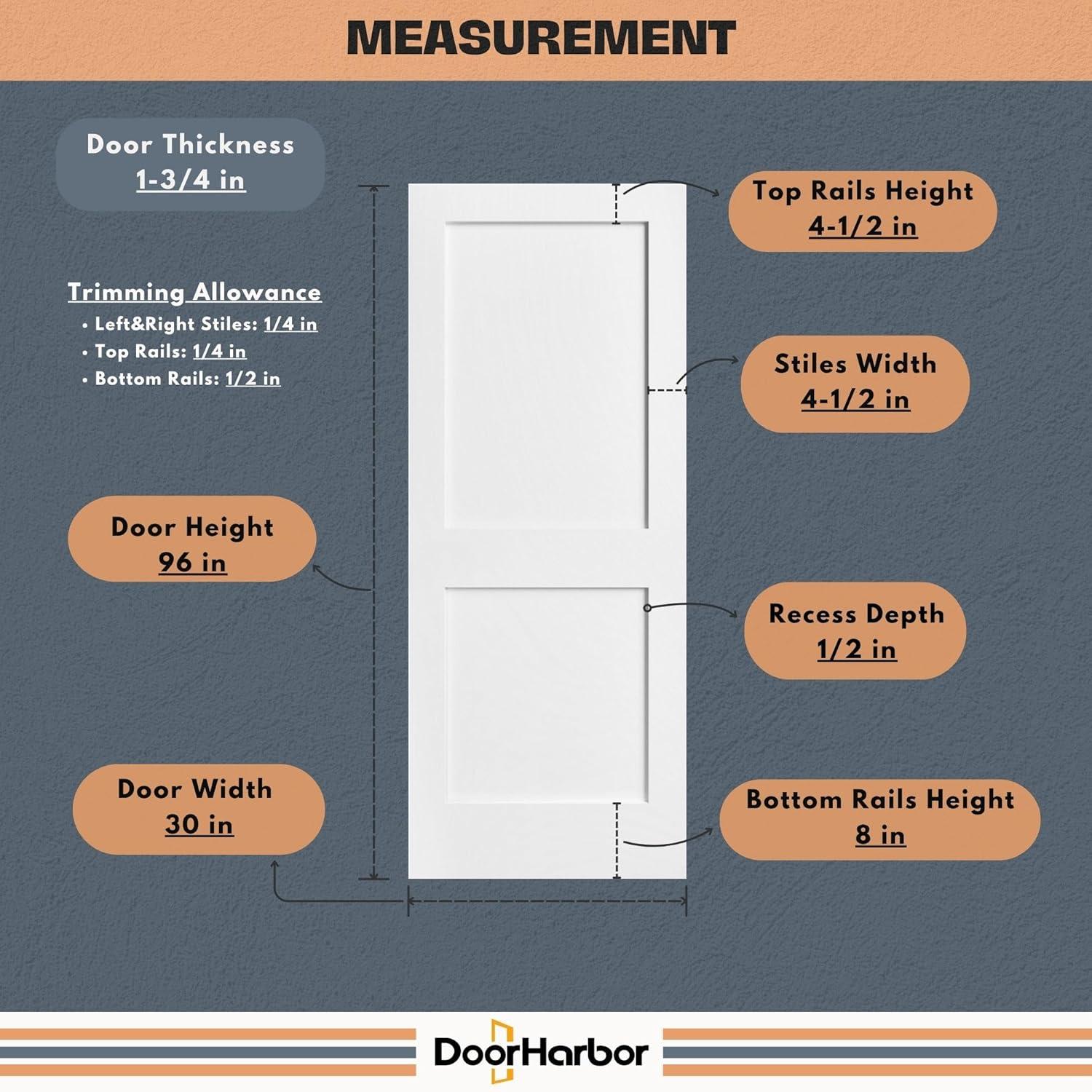 30" x 96" Interior Door Slab Only, 2-Panel Shaker Design, No Pre-Drilled Holes, White Primed, Solid Core, for Sliding, Swing, Barn, Bifold, or Pocket Door Applications (Not Prehung)