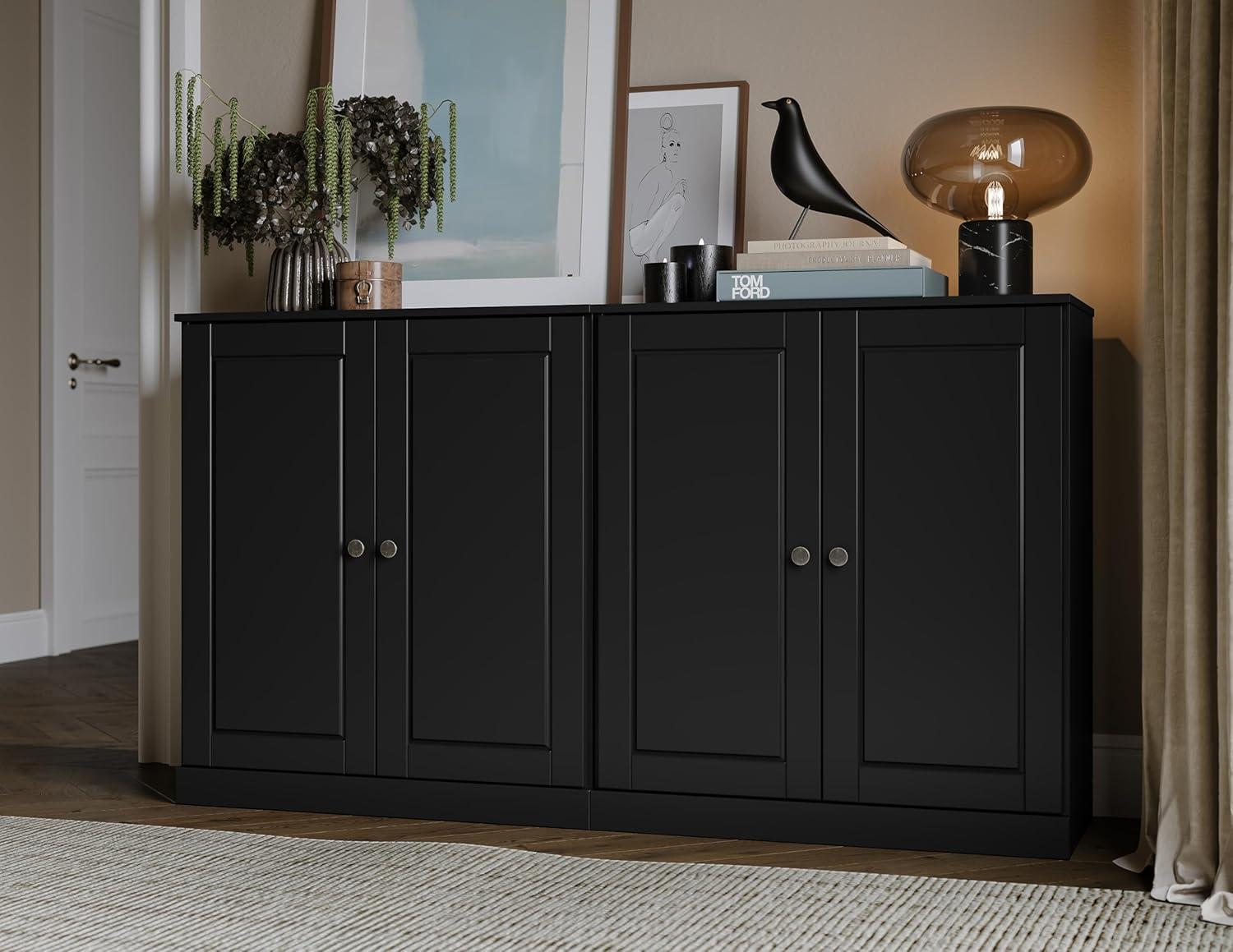 Black Solid Wood 64" Sideboard with Raised Panel Doors