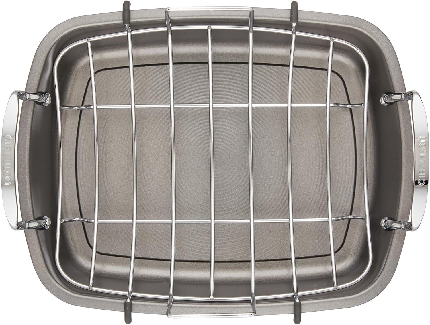 Circulon Bakeware Nonstick Roasting Pan / Roaster with Rack, 17-Inch x 13-Inch, Gray