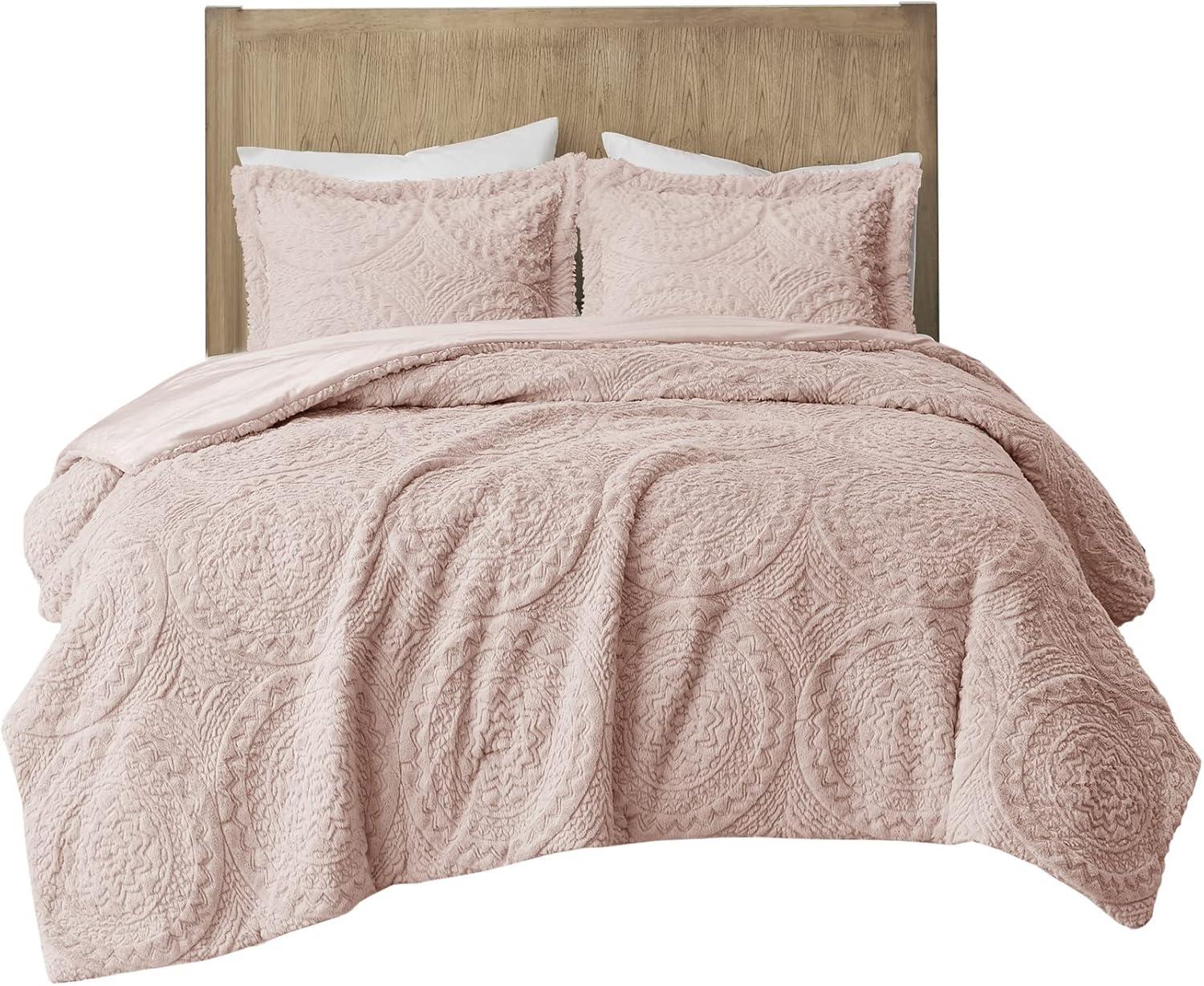 Arya Embroidered Medallion Faux Fur Ultra Plush Comforter Set