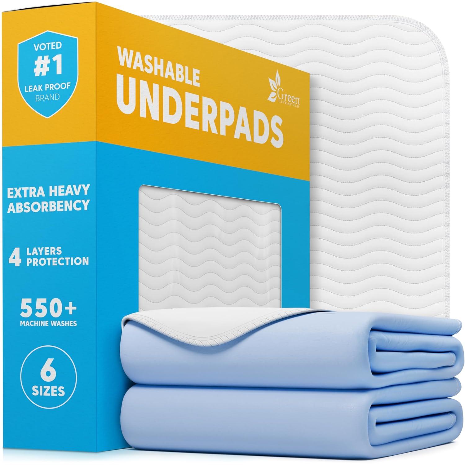 GREEN LIFESTYLE Washable Underpads 2 Pack - Large Bed Pads, 48" x 48", for use as Incontinence Bed Pads, Reusable Pet Pads, Great for Dogs, Cats, Bunny, Seniors Bed Pad (Pack of 2 - 48x48)