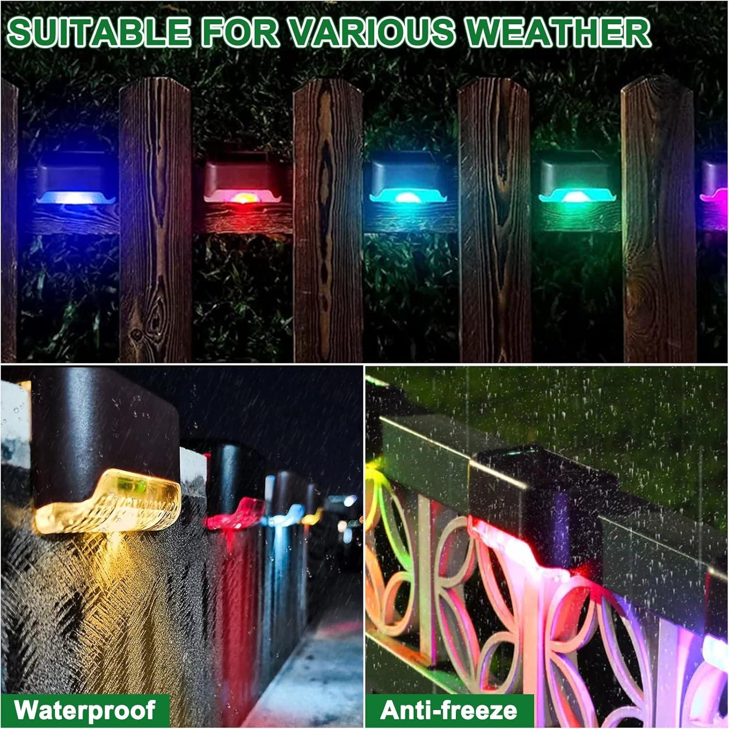 K.E.J. Solar Pool Side Lights Color Changing Solar Deck Lights Outdoor LED Step Light Waterproof Pool Accessories Decor for Stairs Fence Yard Driveway Pathway Yard Backyard Garden (Black-Color, 8)