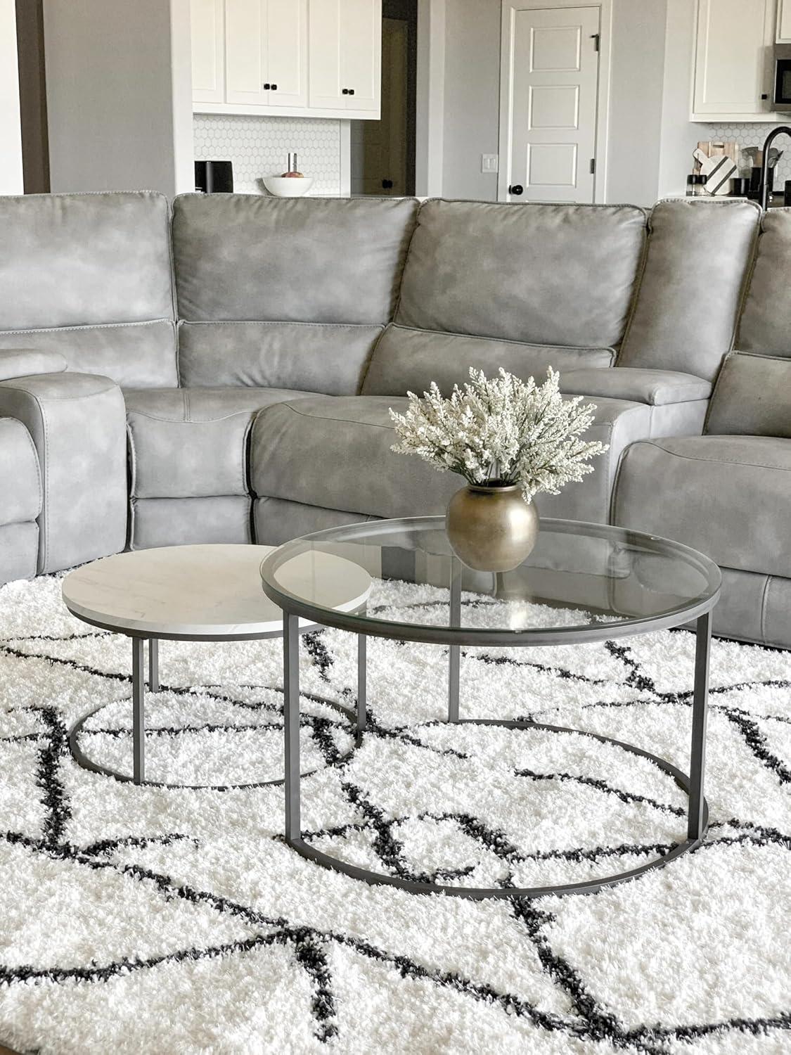 Nathan James Stella Nesting Coffee Tables Faux Carrara Marble Glass Black/White