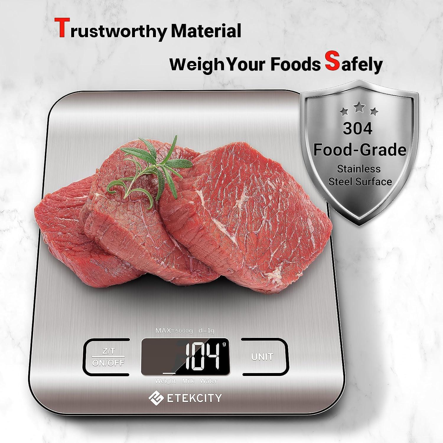 Etekcity Kitchen Scale, Digital Food Scale, 304 Stainless Steel, 11lb/5kg, Silver, EK6015