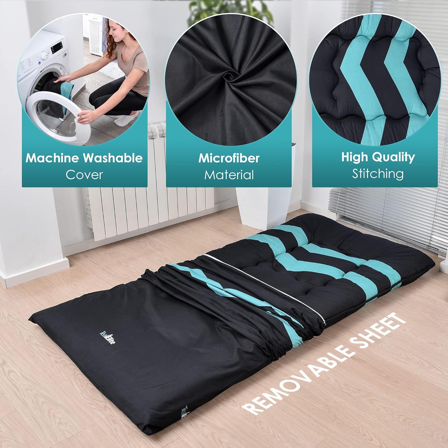 Teal Elite Japanese Futon Mattress Tatami Roll Up Sleeping Mat, Twin Size