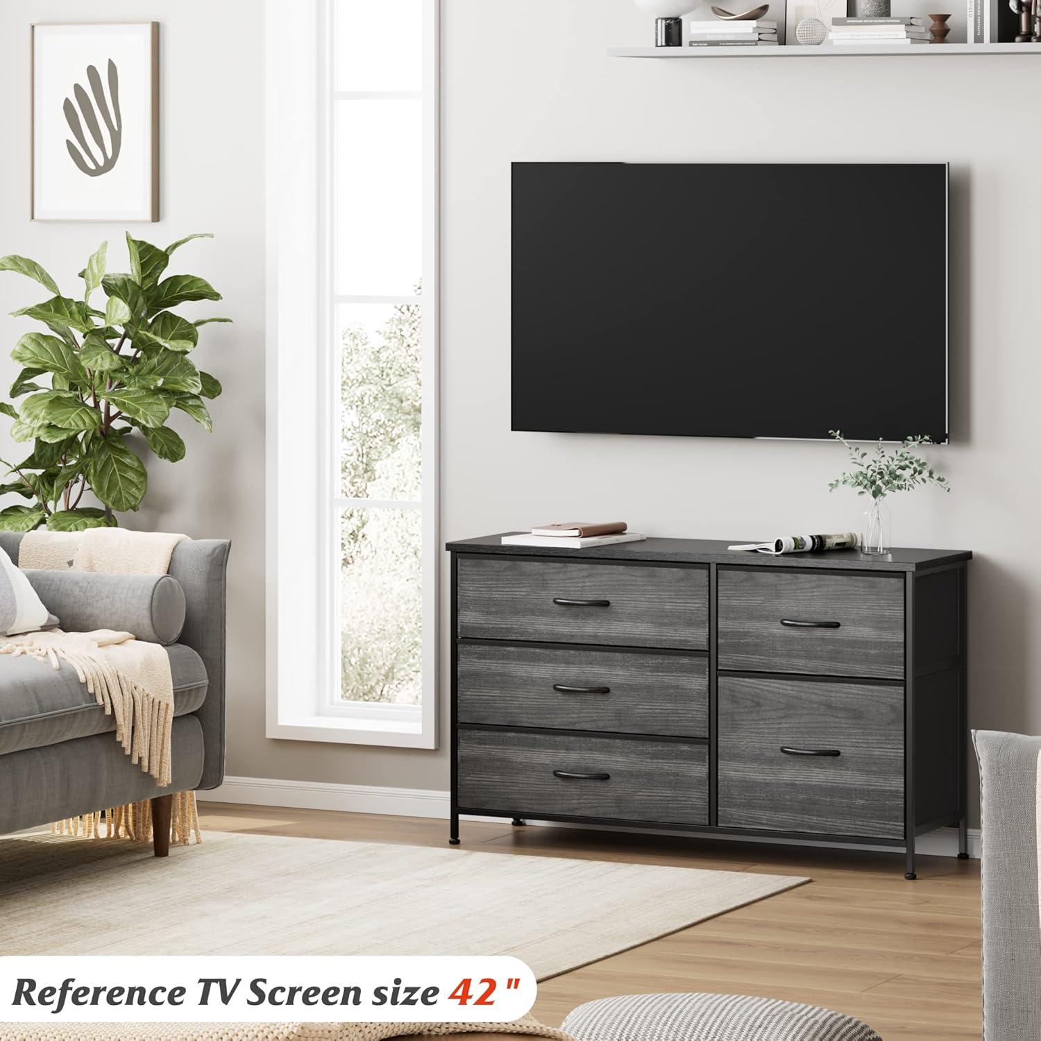Nicehill Black Dresser for Bedroom with 5 Drawers, Chests of Drawers for Closet, Clothes, Nursery, Bedroom Dresser with Drawers,Black Wood Grain