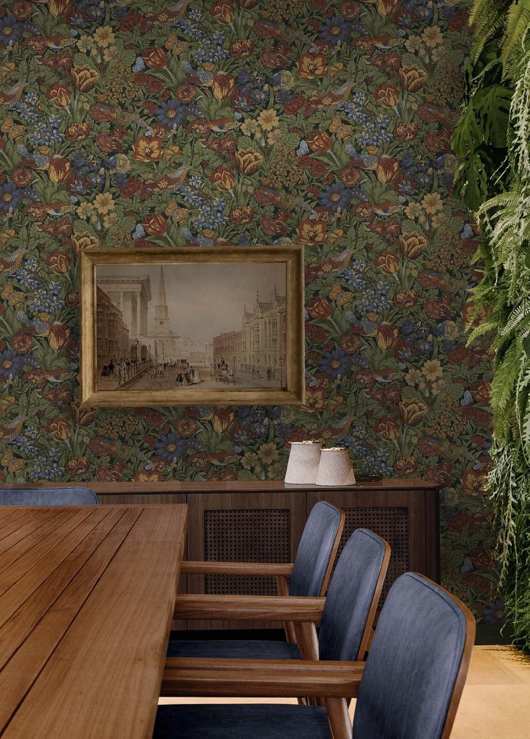 NextWall Russet and Riverside Bird Floral Peel and Stick Wallpaper