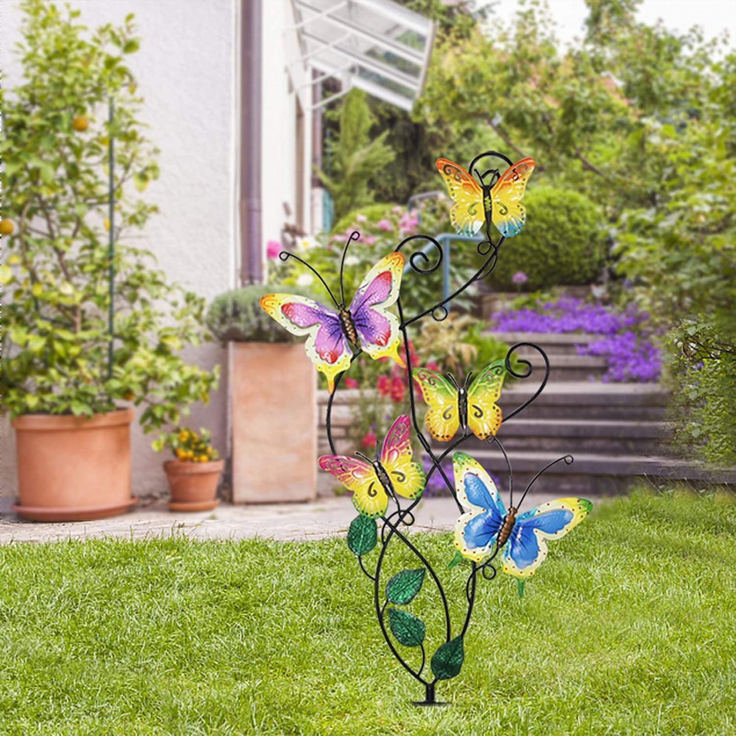 Juegoal 28 Inch Butterfly Garden Stake Decor Metal Wall Art Decoration, Yard Outdoor Ornaments