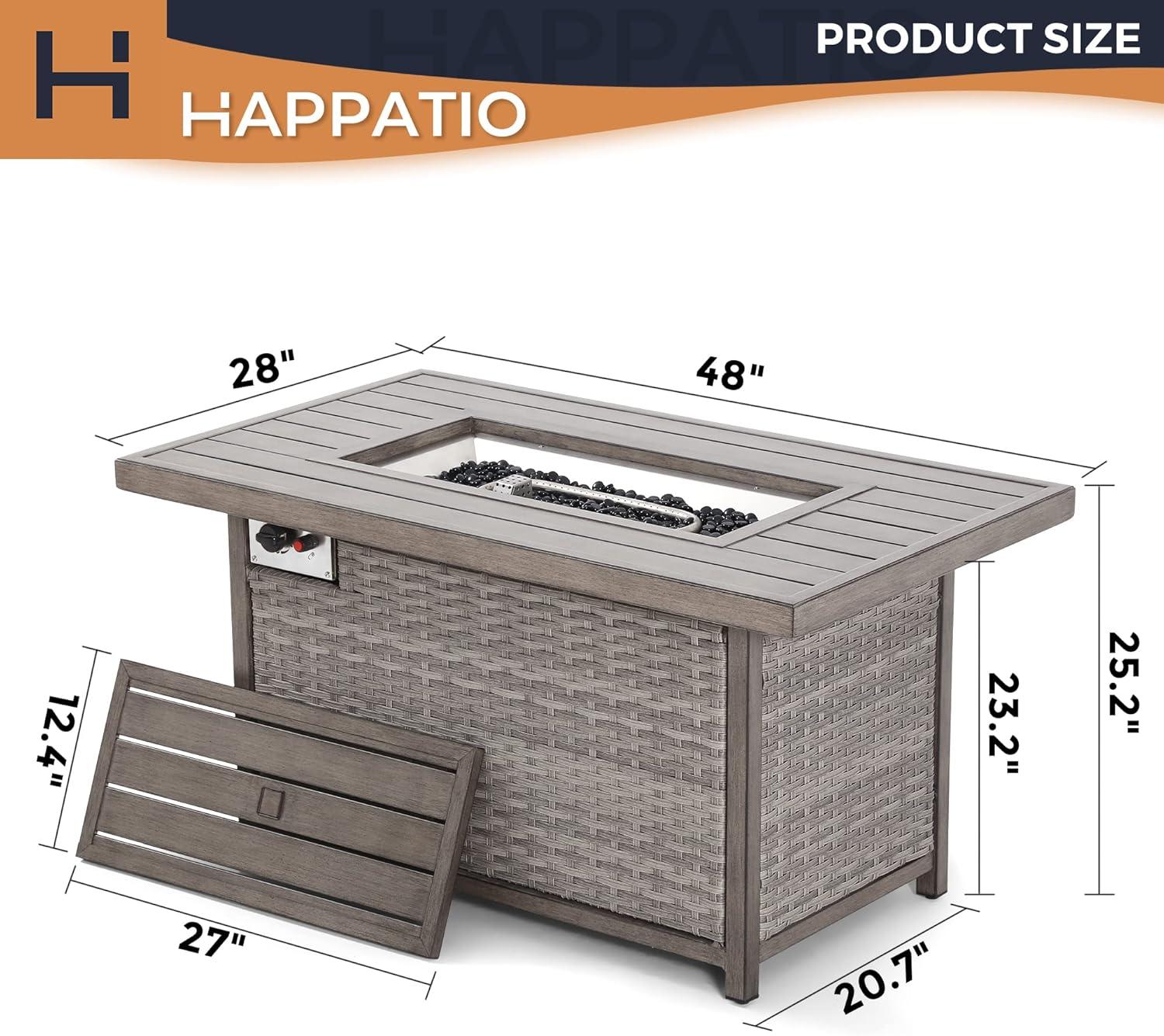 Gray Aluminum and Wicker Rectangular Gas Fire Pit Table