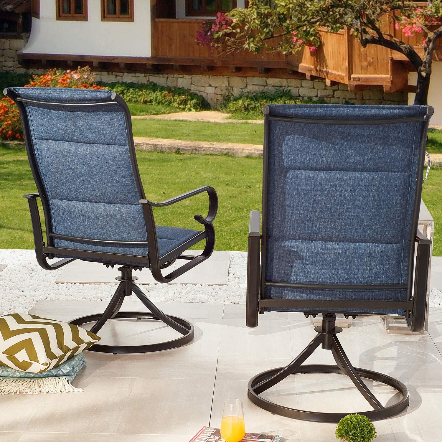 Sophia & William Patio Dining Swivel Chairs Outdoor Padded Textilene Chairs Set of 2, Blue