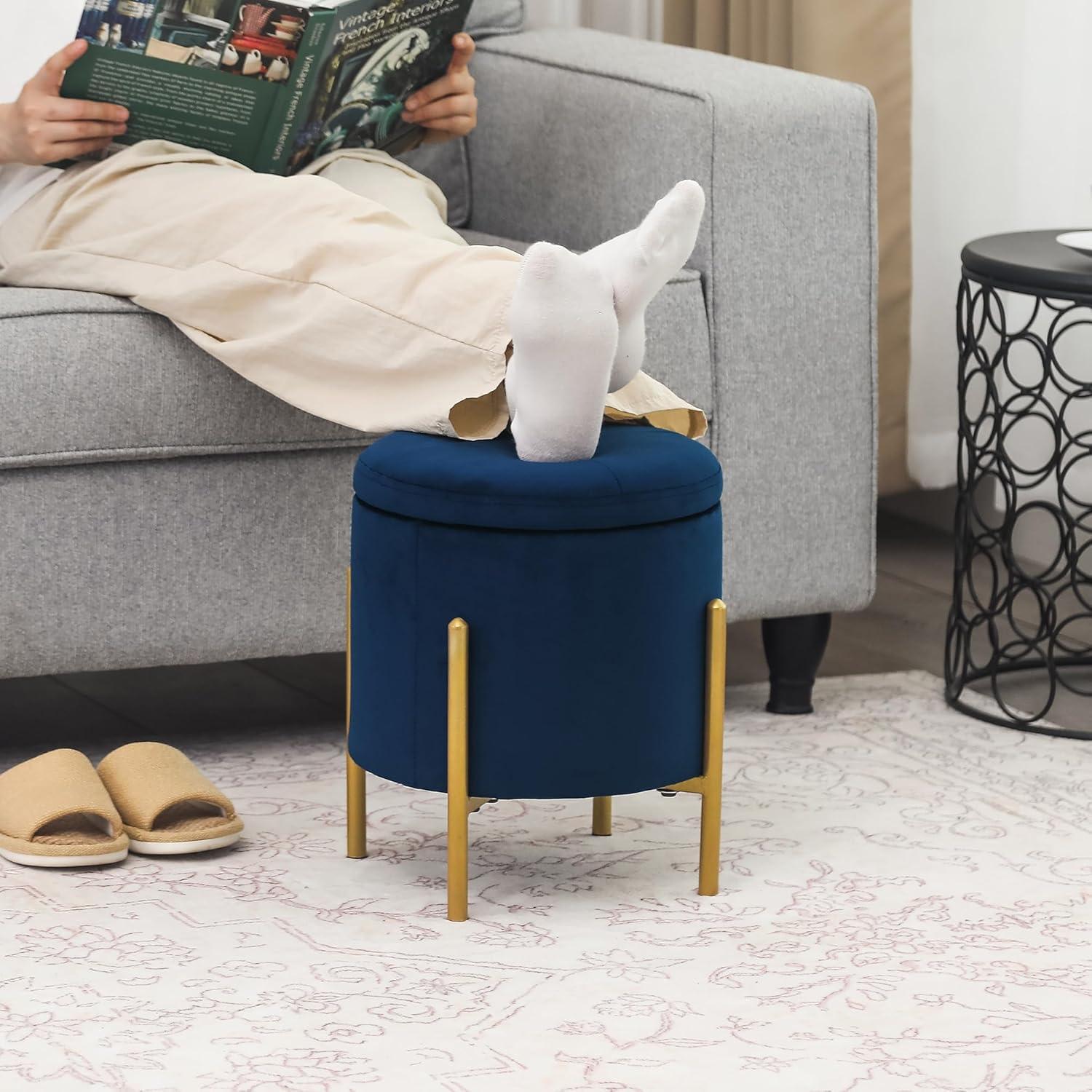 Malina Velvet Metal Storage Ottoman Navy Blue/Gold - Baxton Studio