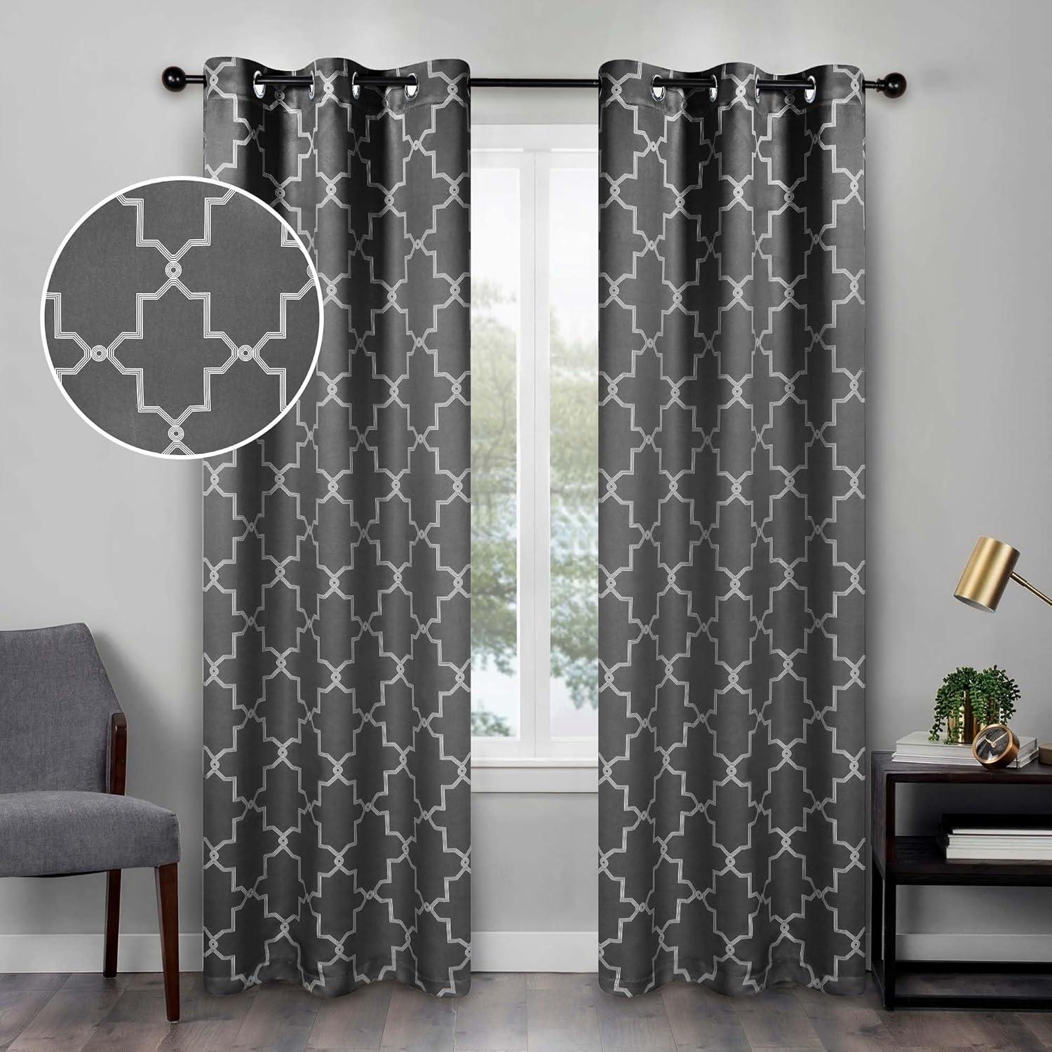 Superior Trellis Blackout Curtains, Rod Pocket, Set of 2, 42" x 63", Charcoal