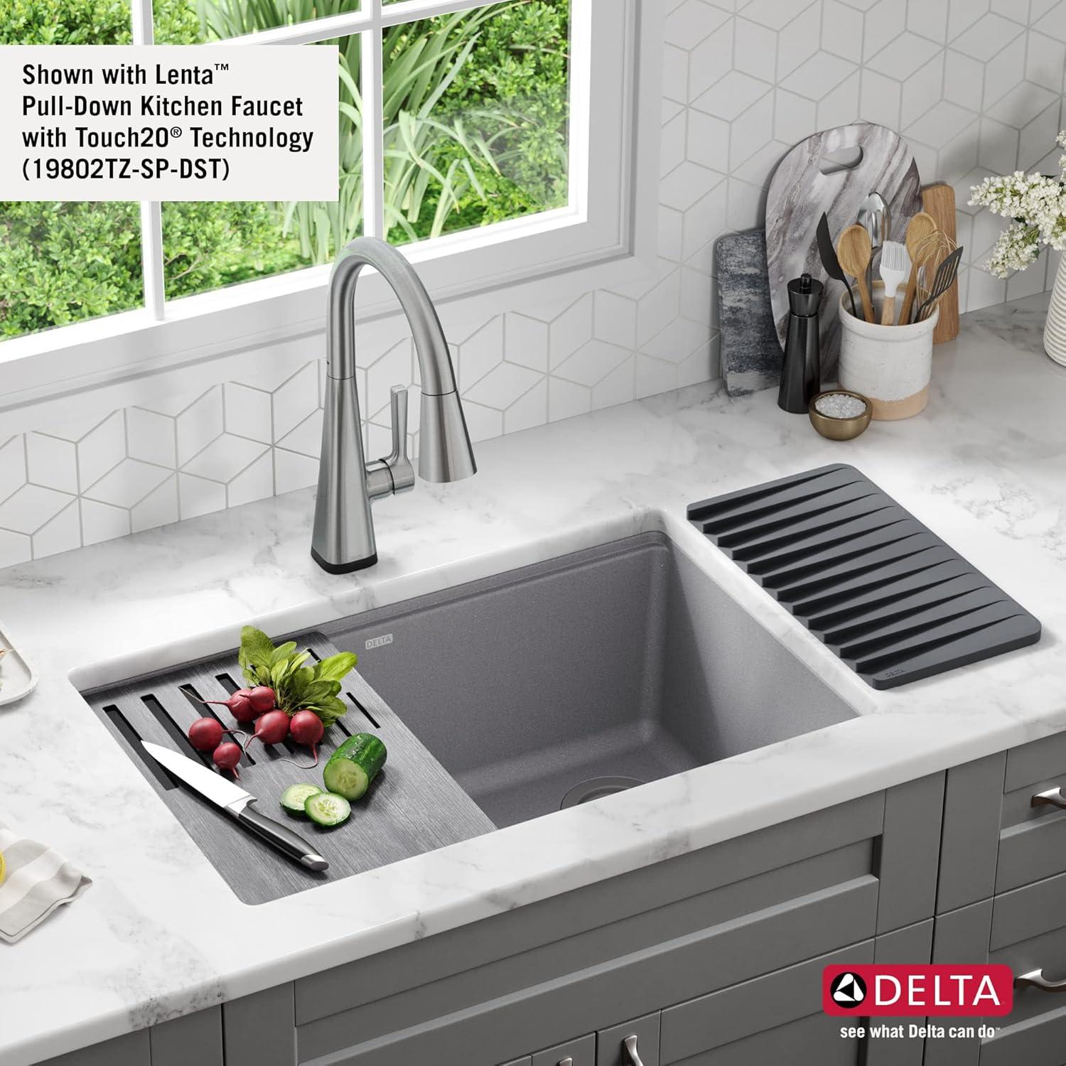 Delta Everest™ 33" L Granite Composite Workstation Kitchen Sink Drop-In Top Mount Single Bowl with WorkFlow™ Ledge