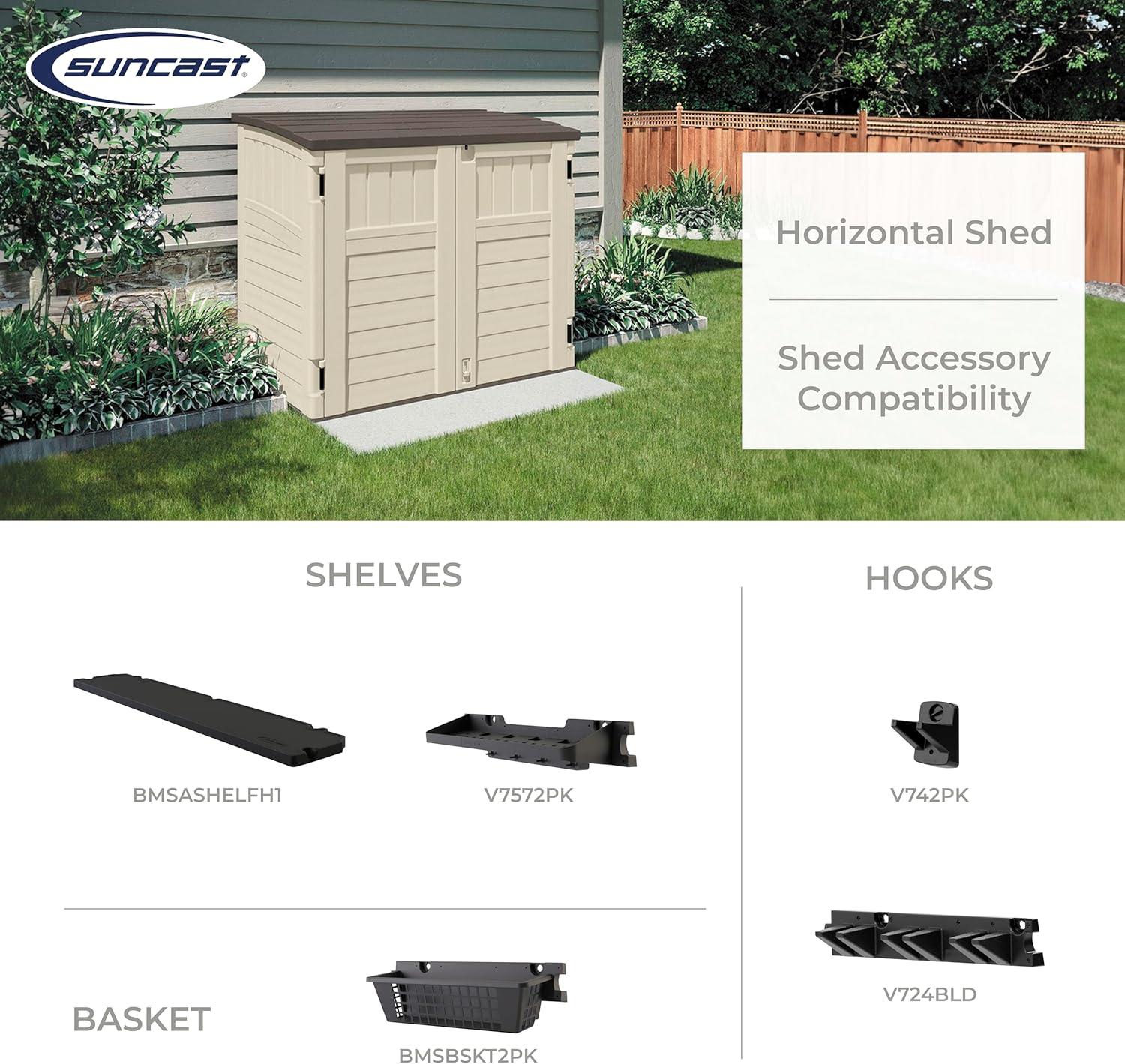 Suncast 34 Cubic Feet Capacity Horizontal Outdoor Storage Shed  for Garbage Cans, Garden Accessories, Backyard, and Patio Use, Vanilla