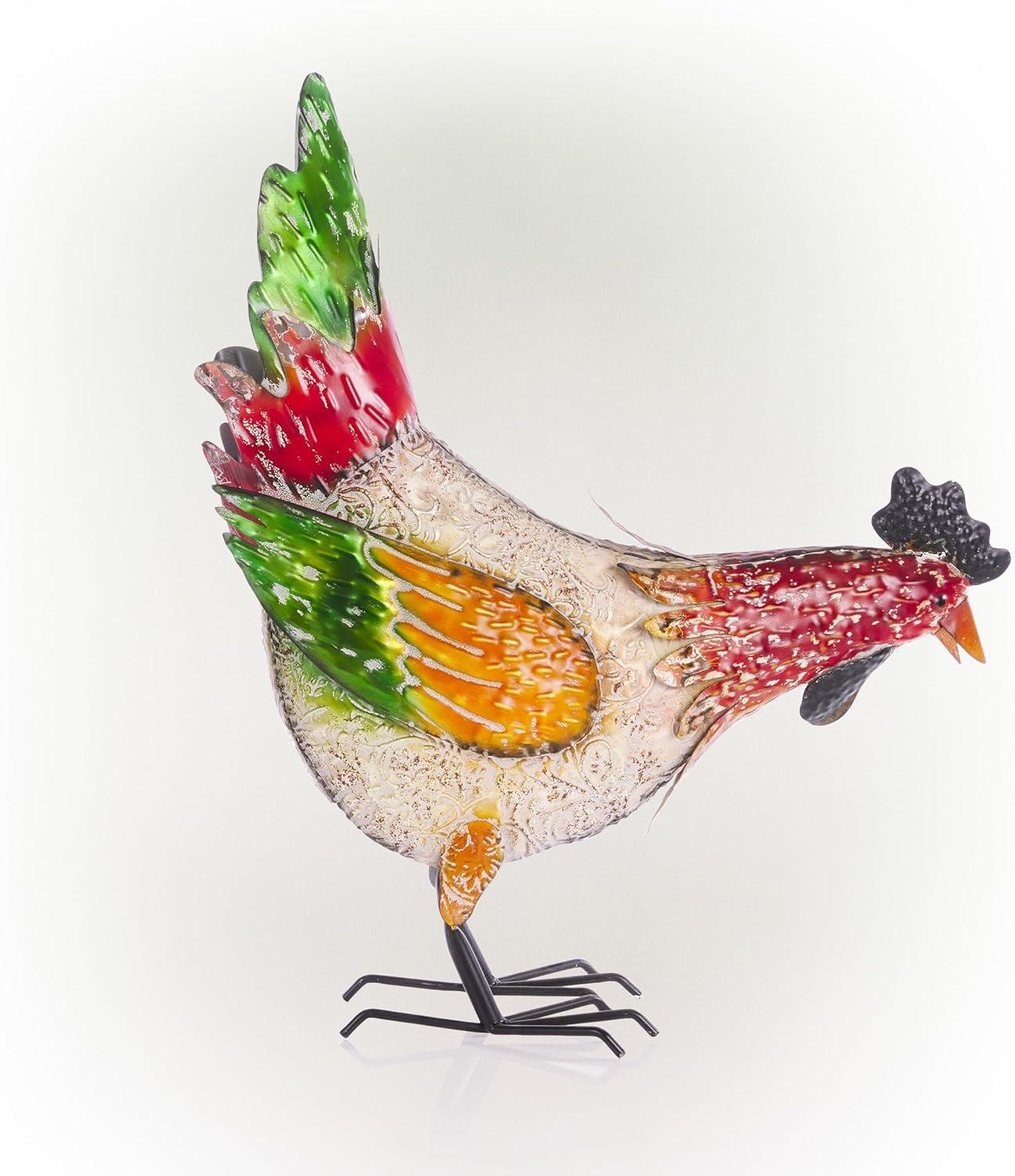 21" Multicolor Metal Pecking Hen Lawn Decoration