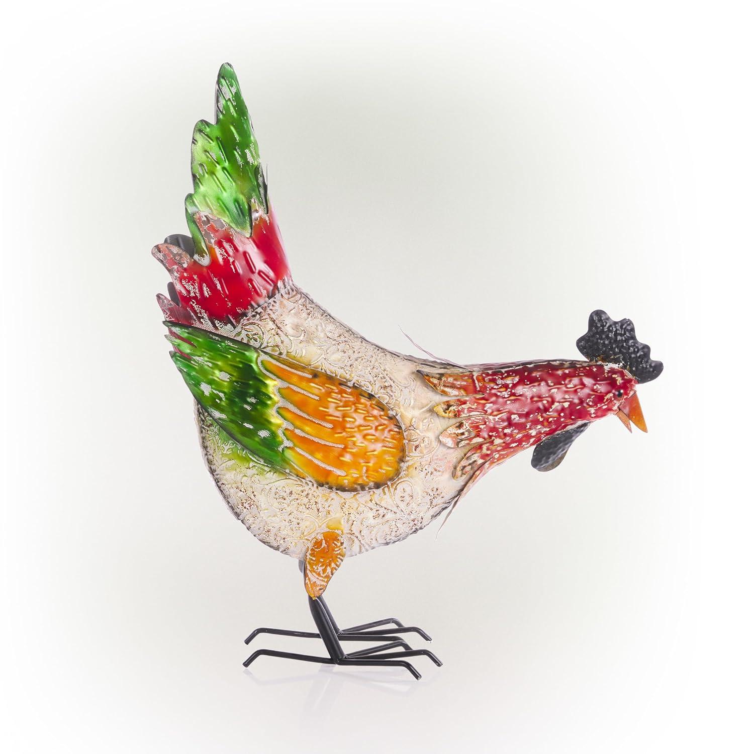 21" Multicolor Metal Pecking Hen Lawn Decoration